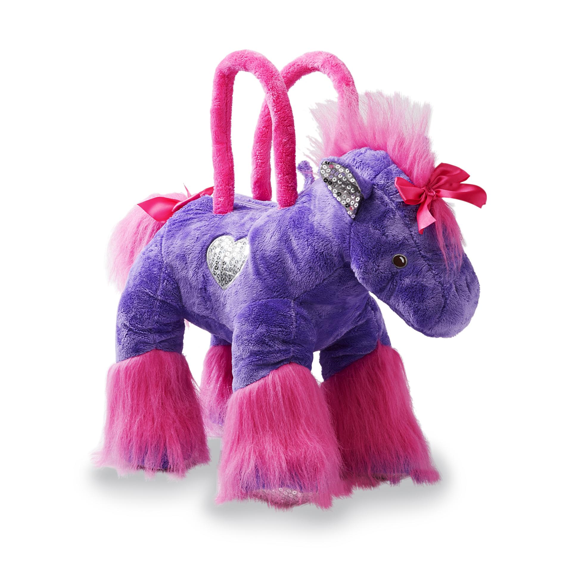 Toby N.Y.C. Olly & Friends Girl's Large Pony Stuffed Animal Purse - Sequin Hearts