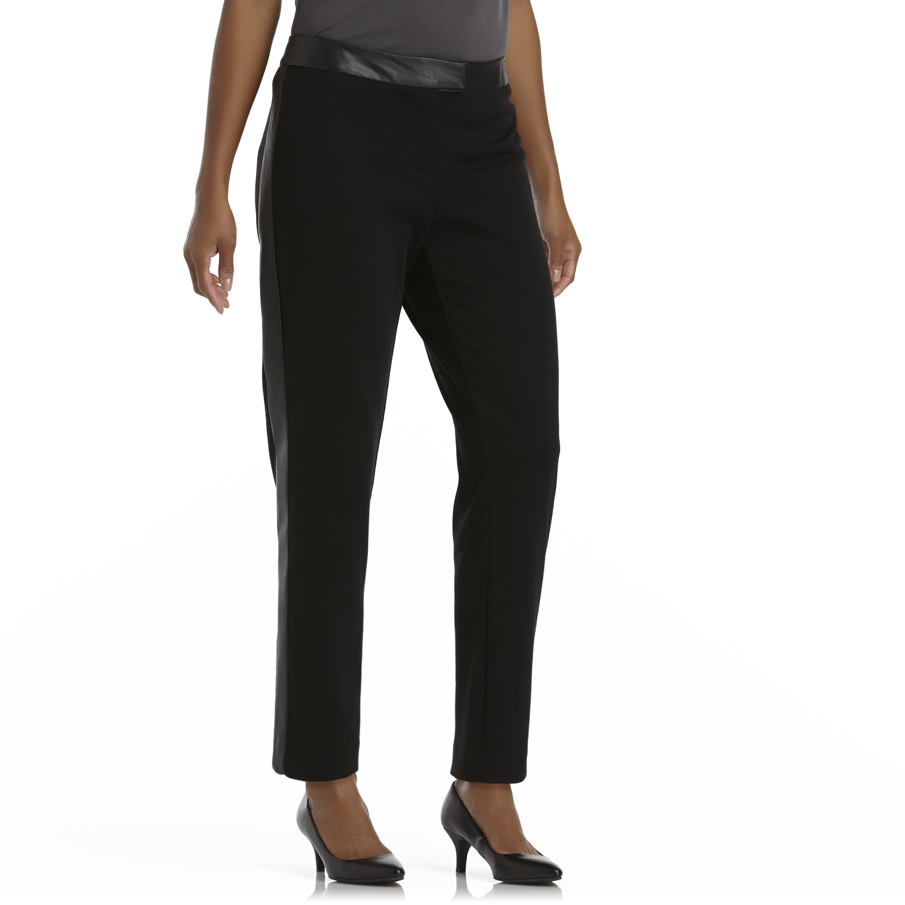 Metaphor Women's Petite's Fitted Ponte Pants - Faux Leather