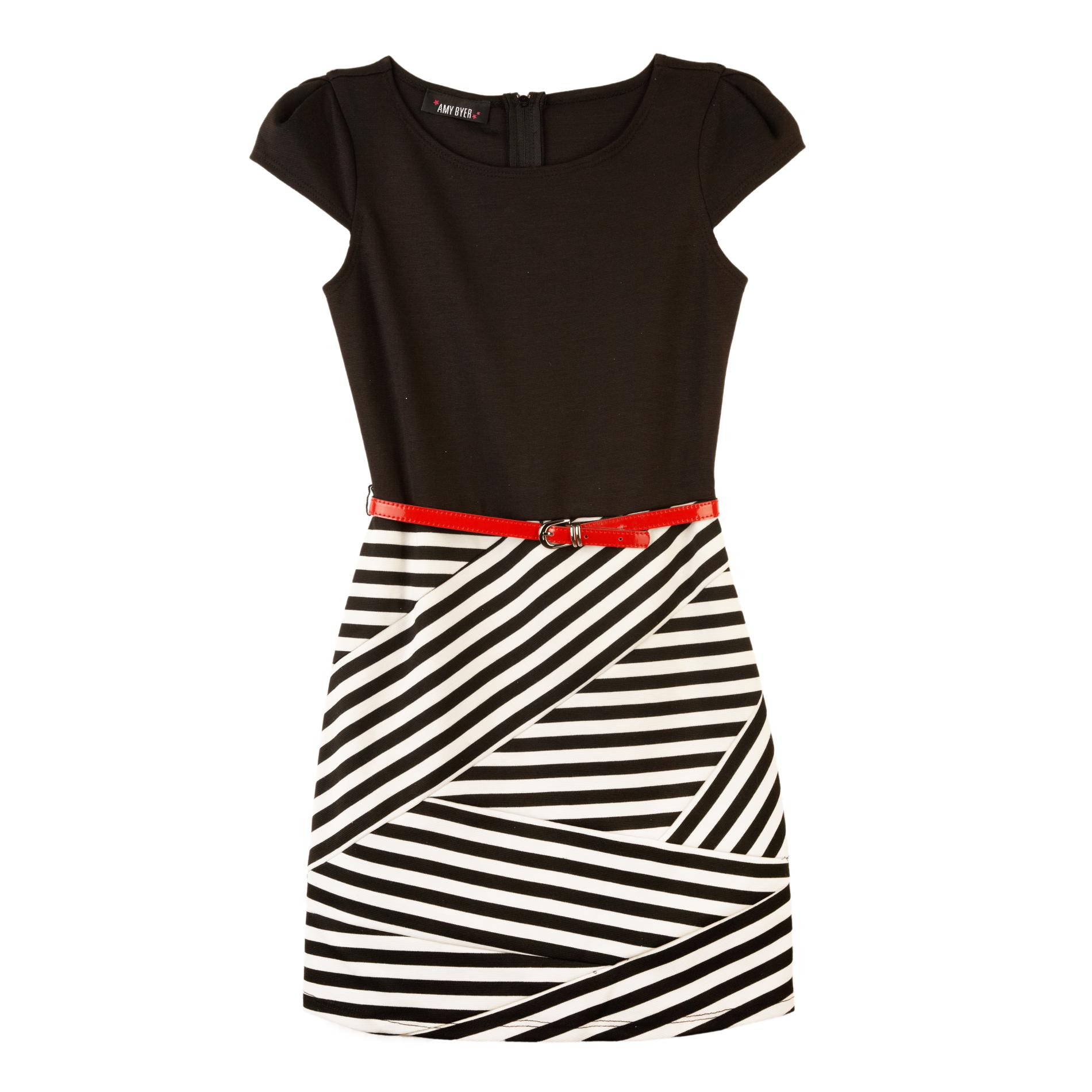 Amy's Closet Girl's Sleeveless Party Dress & Belt - Striped