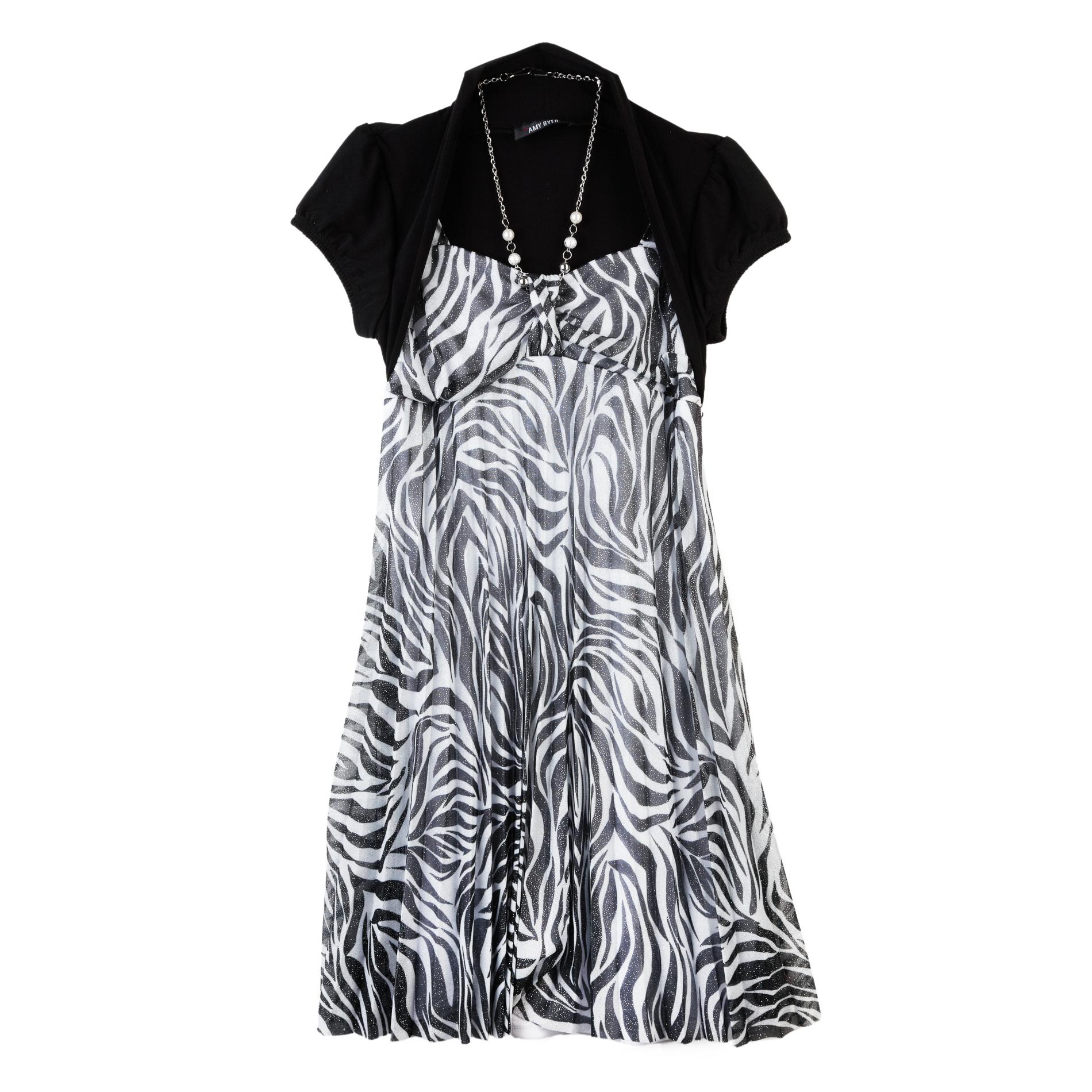 Amy's Closet Girl's Party Dress & Necklace- Zebra Print