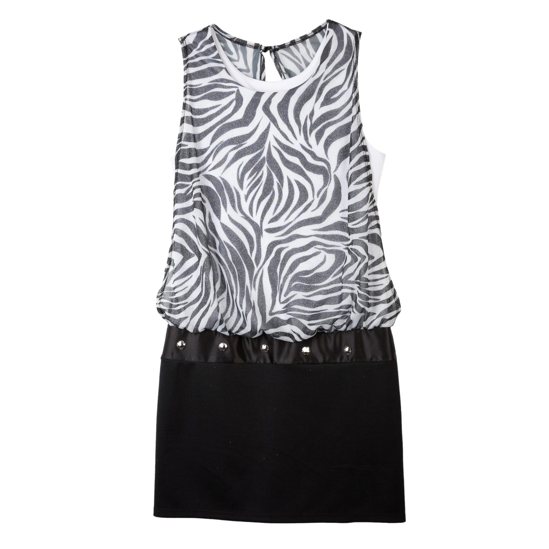 Amy's Closet Girl's Plus Sleeveless Party Dress - Glitter Zebra