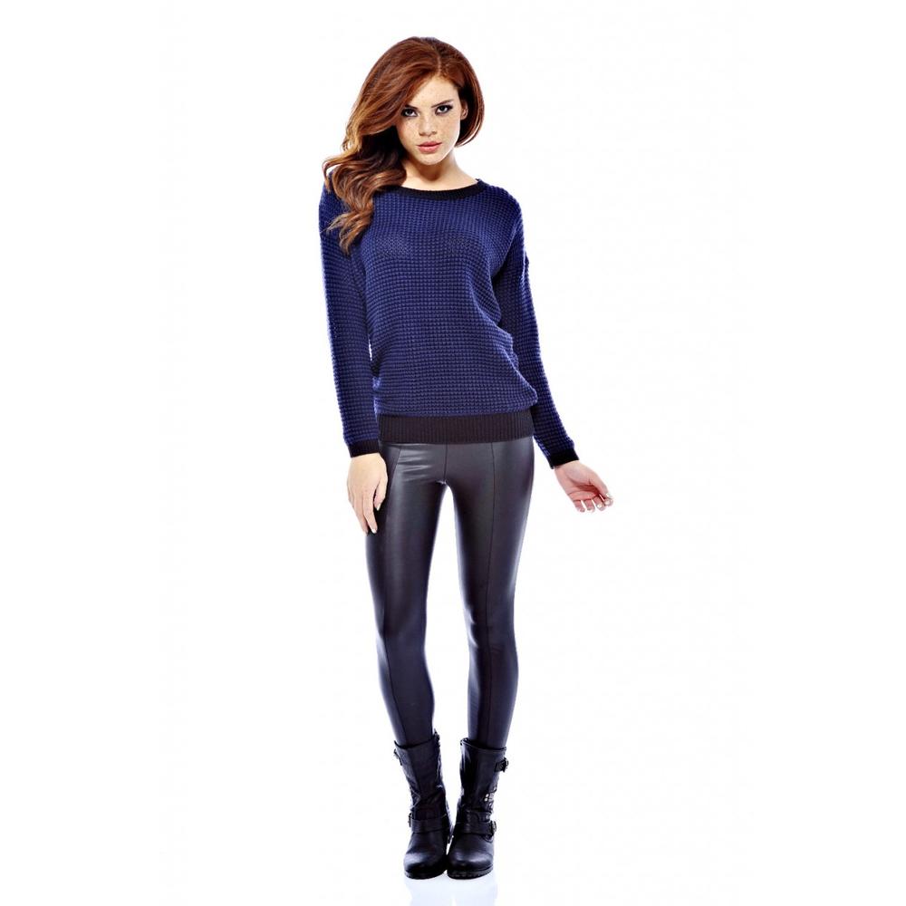 AX Paris Women's Contrast Knit Blue Sweater - Online Exclusive