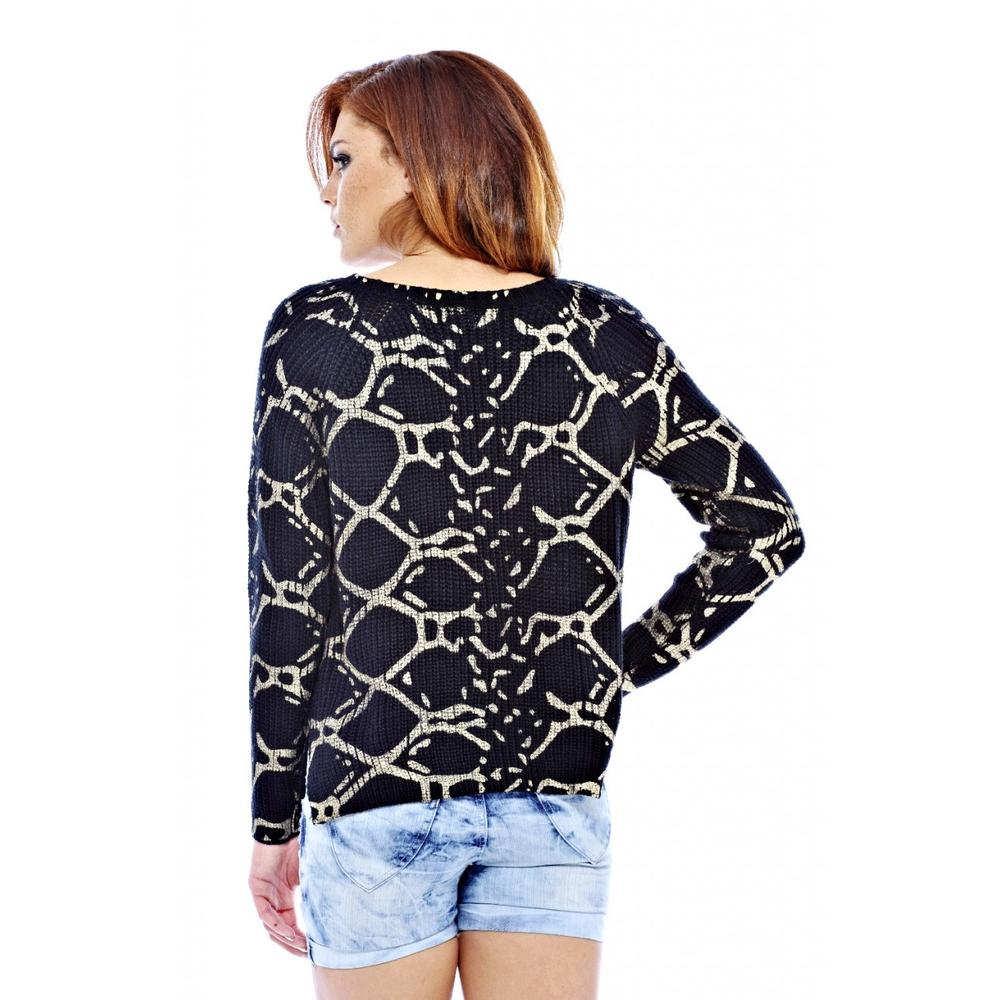 AX Paris Women's Metallic Print Black Sweater - Online Exclusive
