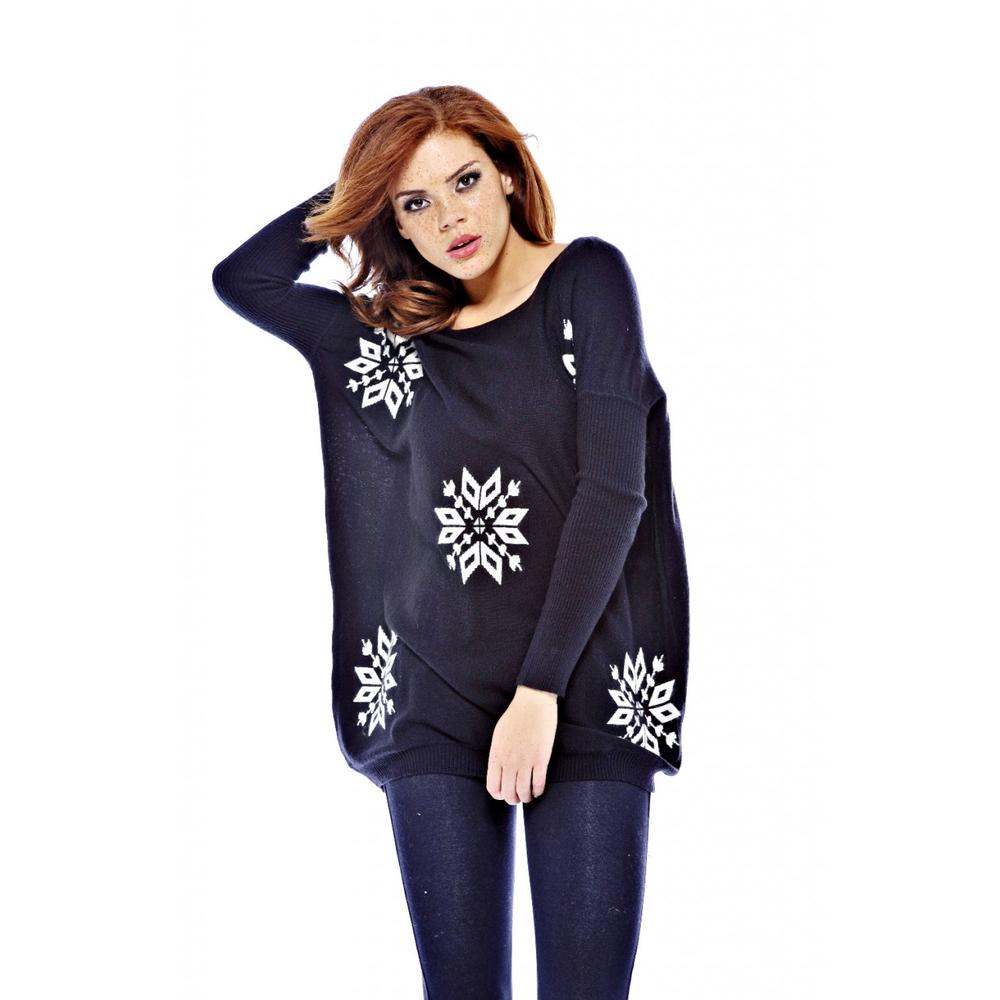 AX Paris Women's Multi Snowflake Black Sweater