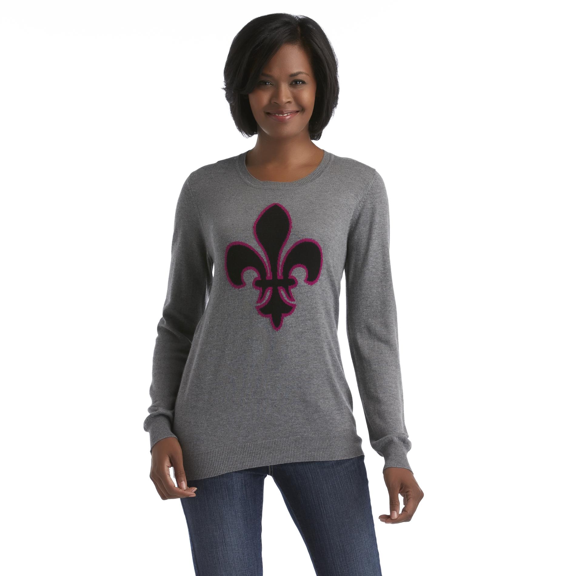 Jaclyn Smith Women's Plus Slubbed Sweater - Fleur-De-Lis