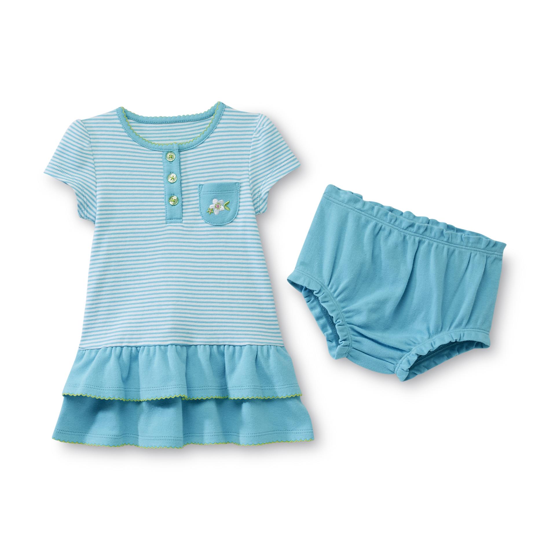 Small Wonders Newborn Girl's Dress & Diaper Cover - Striped