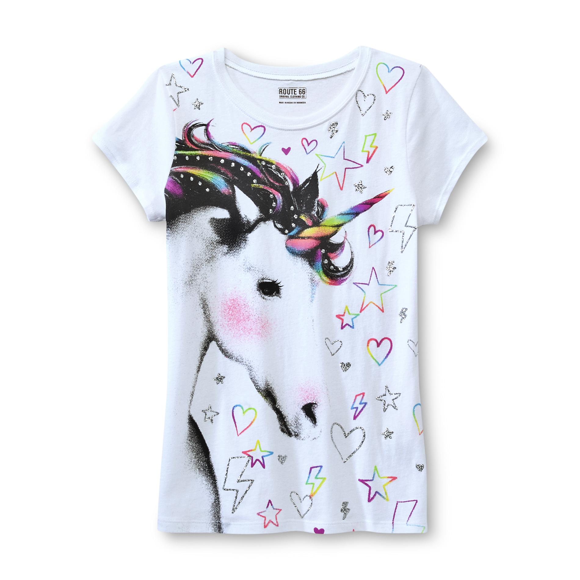 Route 66 Girls' Glitter T-Shirt - Unicorn