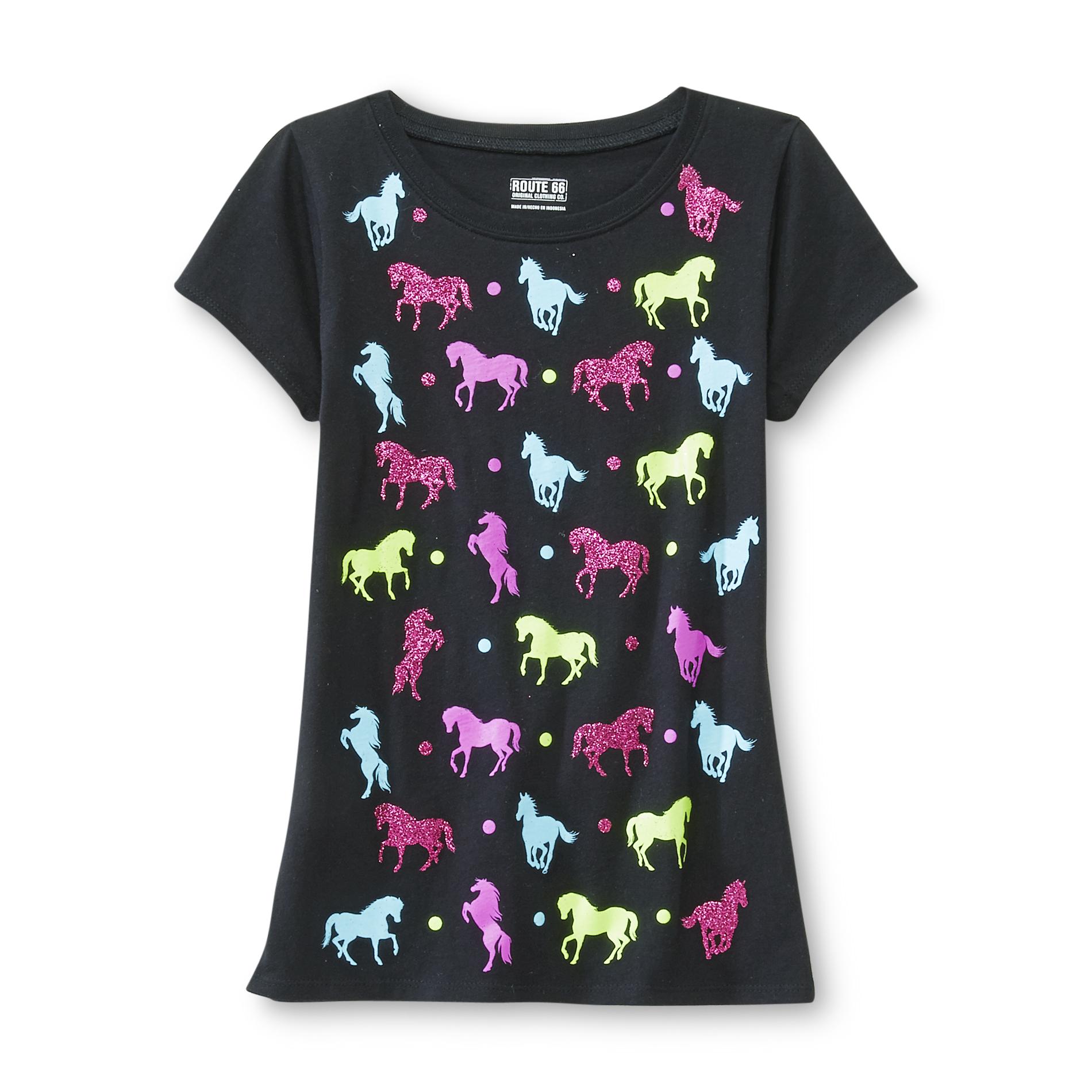 Route 66 Girl's Glitter Detail T-Shirt - Horses
