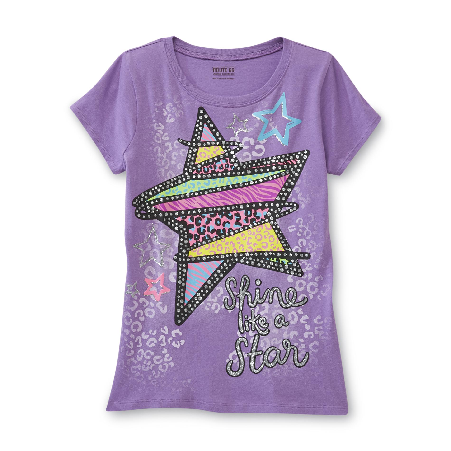 Route 66 Girl's Graphic T-Shirt - Star/Animal Print