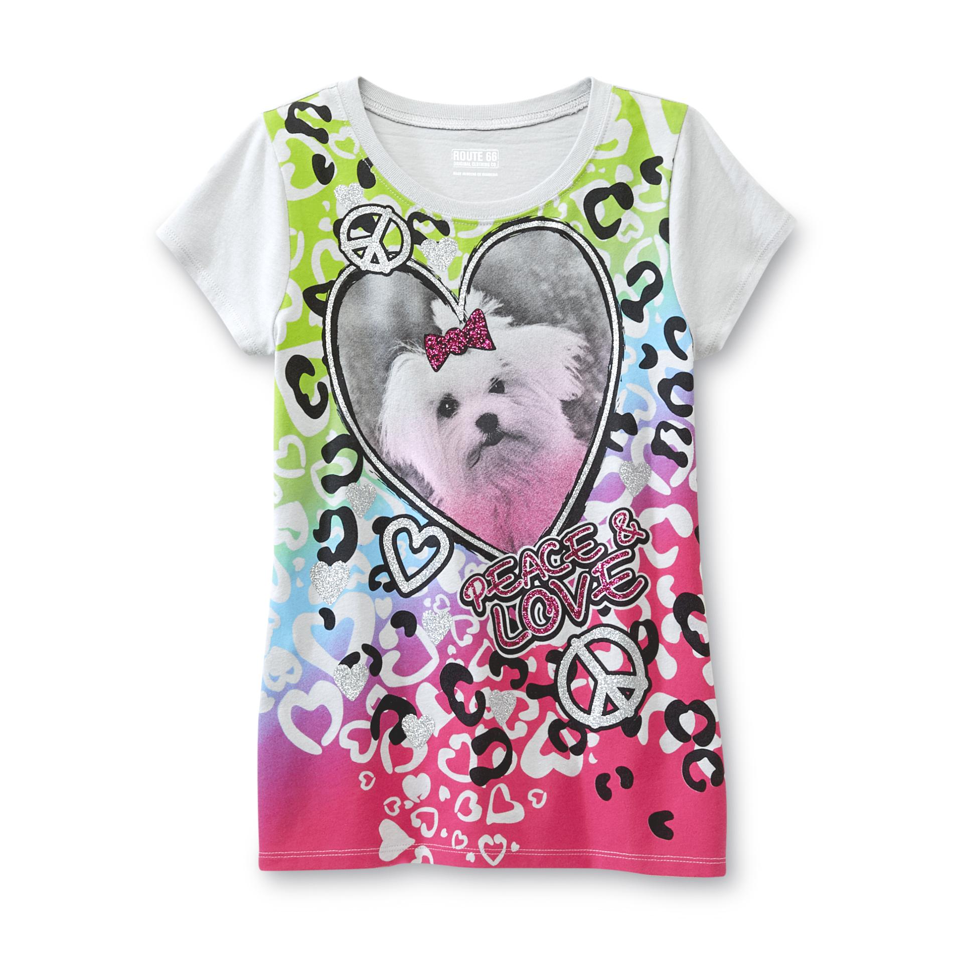Route 66 Girl's Peace & Love Sparkle T-Shirt - Dog