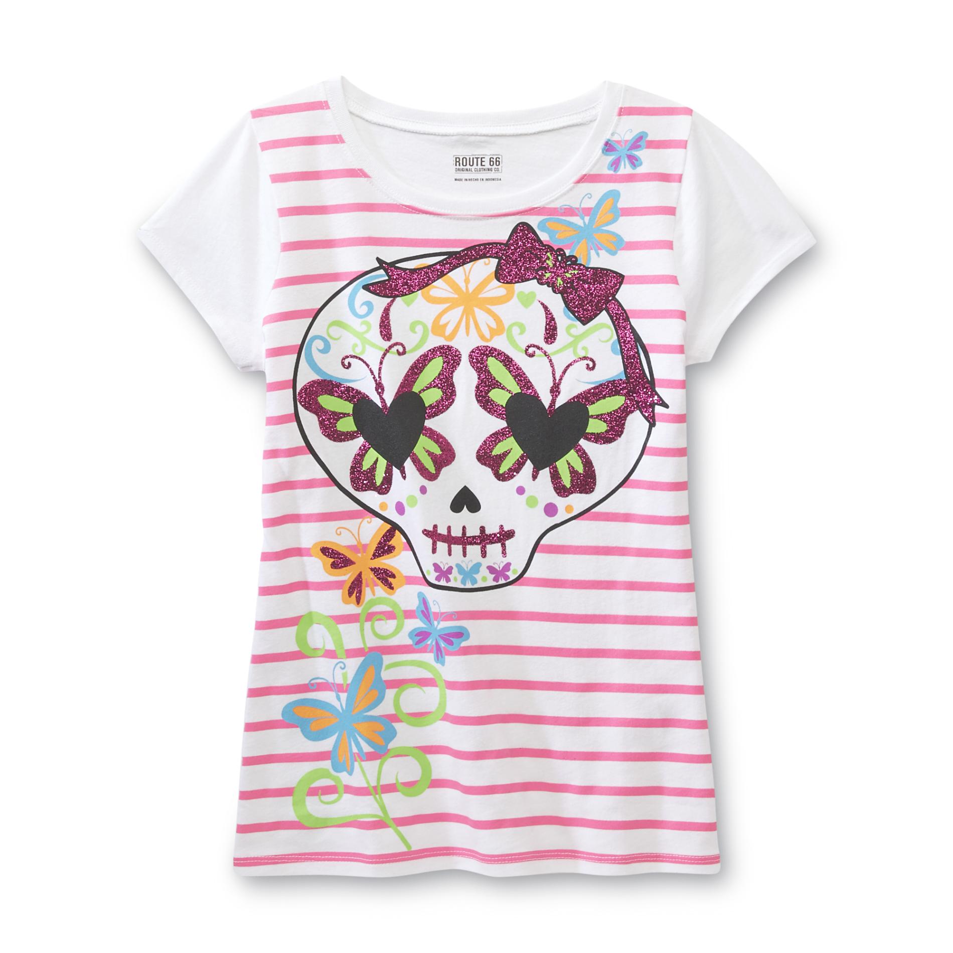 Route 66 Girl's Graphic T-Shirt - Sugar Skull/Butterflies