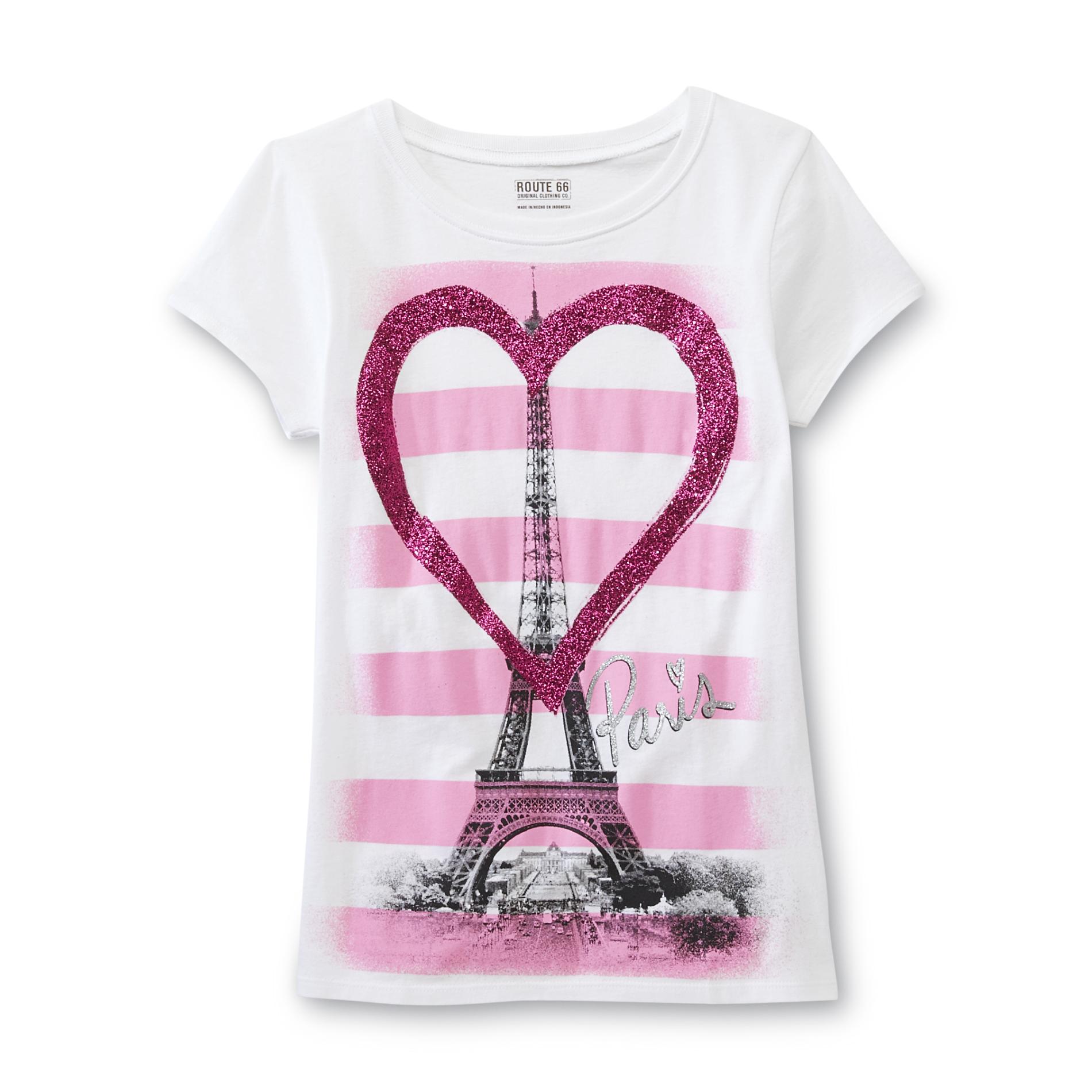 Route 66 Girl's Glitter Heart T-Shirt - Paris