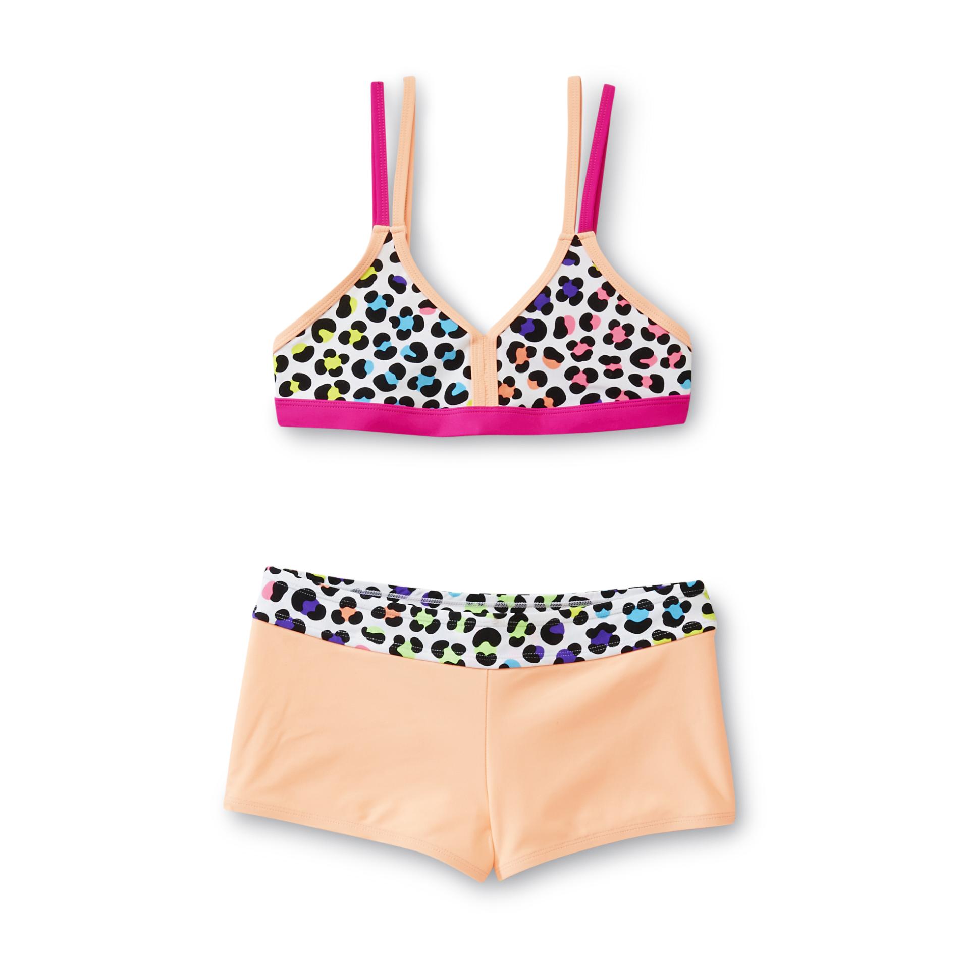 Joe Boxer Girl's Swimsuit Top & Shorts - Leopard
