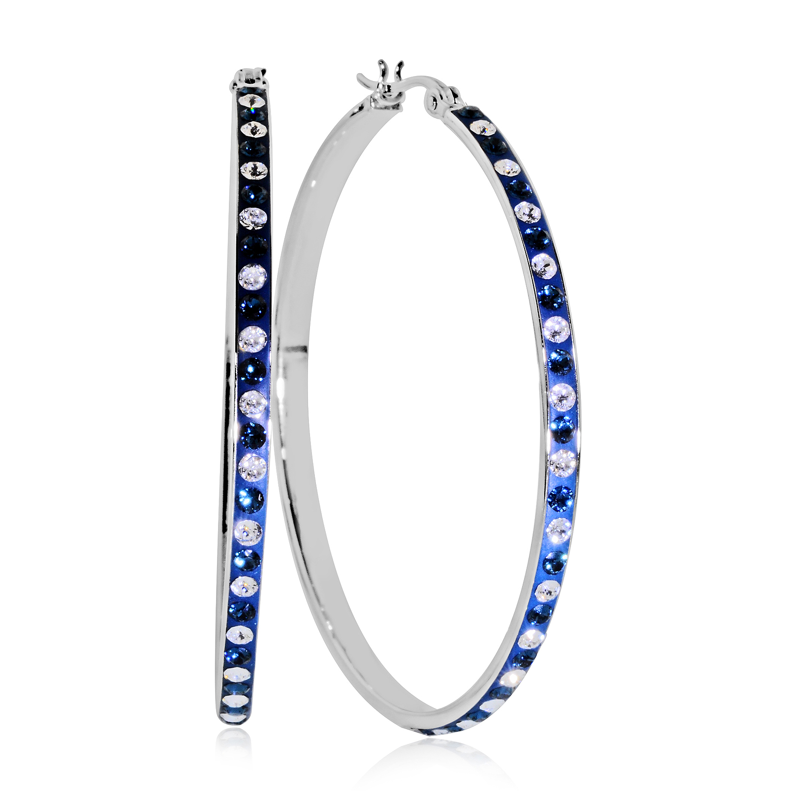 Shades Of Elegance Platinum Over Bronze Extra Large Blue Crystal Inside Outsie Hoop Earring