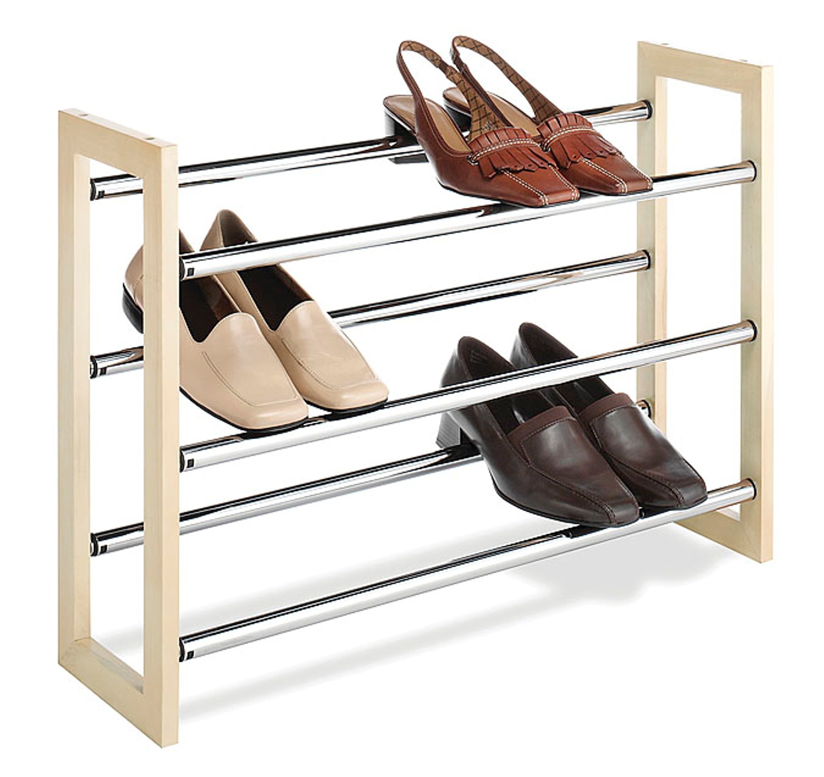 Essential Home Wood and Chrome Expandable Shoe Rack