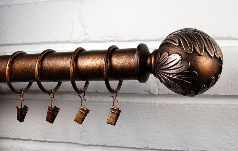 BCL Acanthus Ball Curtain Rod, Antique Gold Finish with Silver Detailing, 48&#034; - 86&#034;
