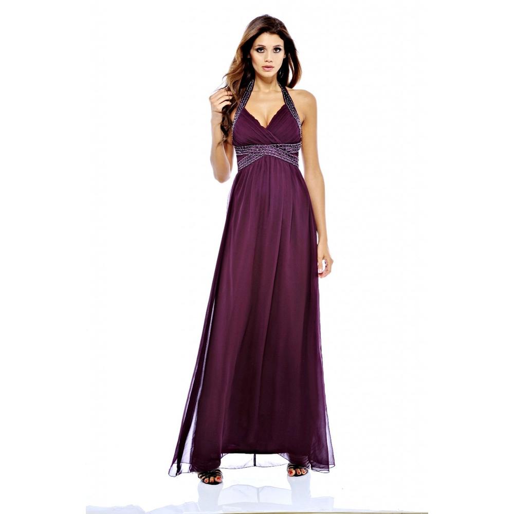 AX Paris Women's Halter Neck Jewelled Maxi Purple Dress