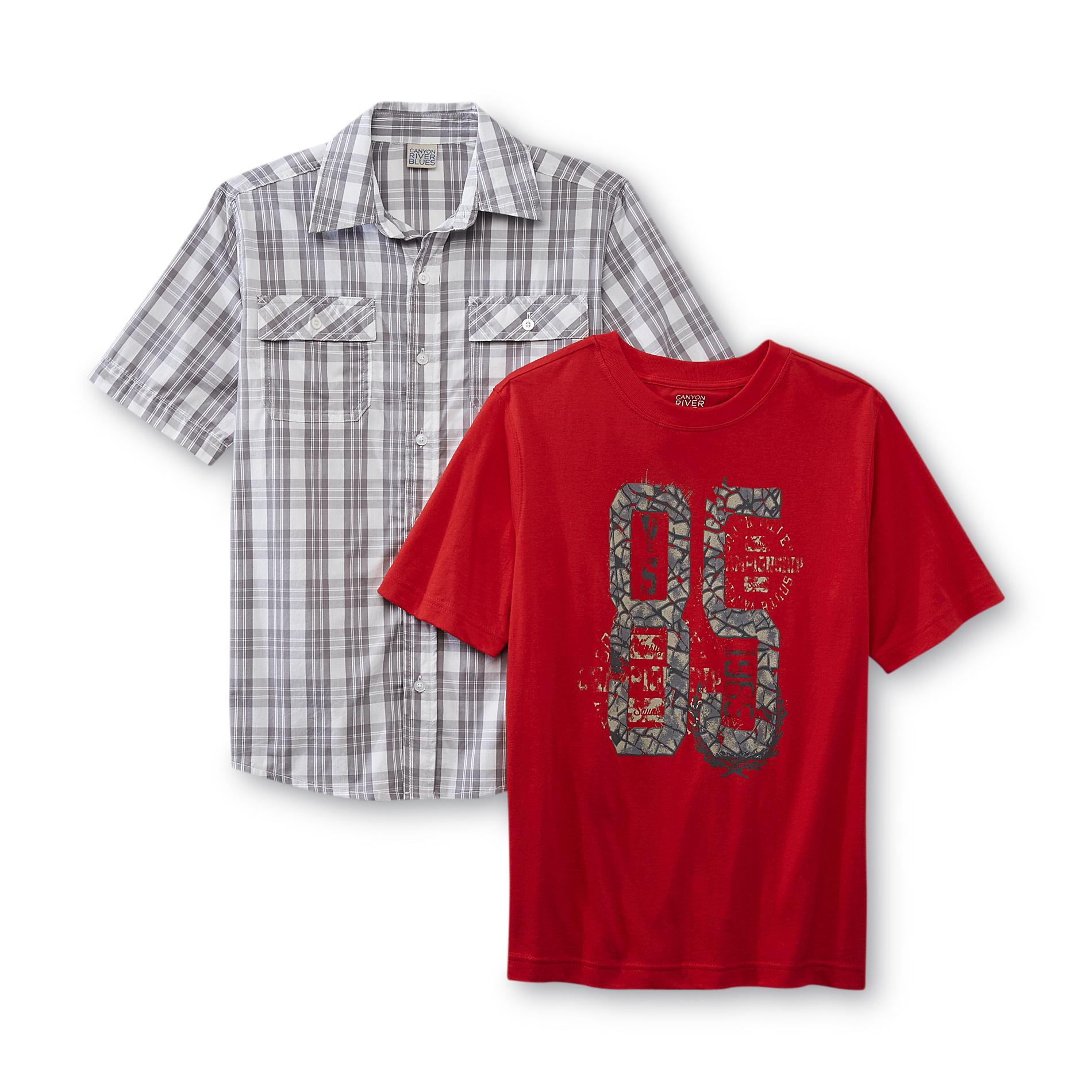 Canyon River Blues Boy's Button-Front Shirt & T-Shirt - Camouflage Number Print