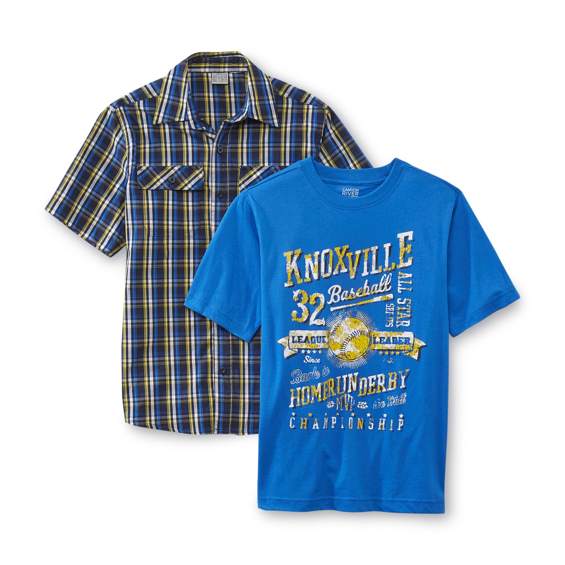 Canyon River Blues Boy's Button-Front Shirt & Graphic T-Shirt - Plaid Baseball