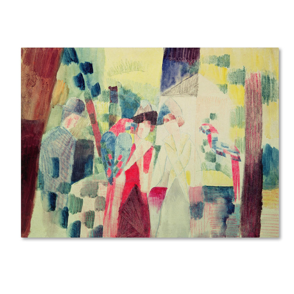 Trademark Global August Macke 'Two Women and a Man With Parrots' Canvas Art