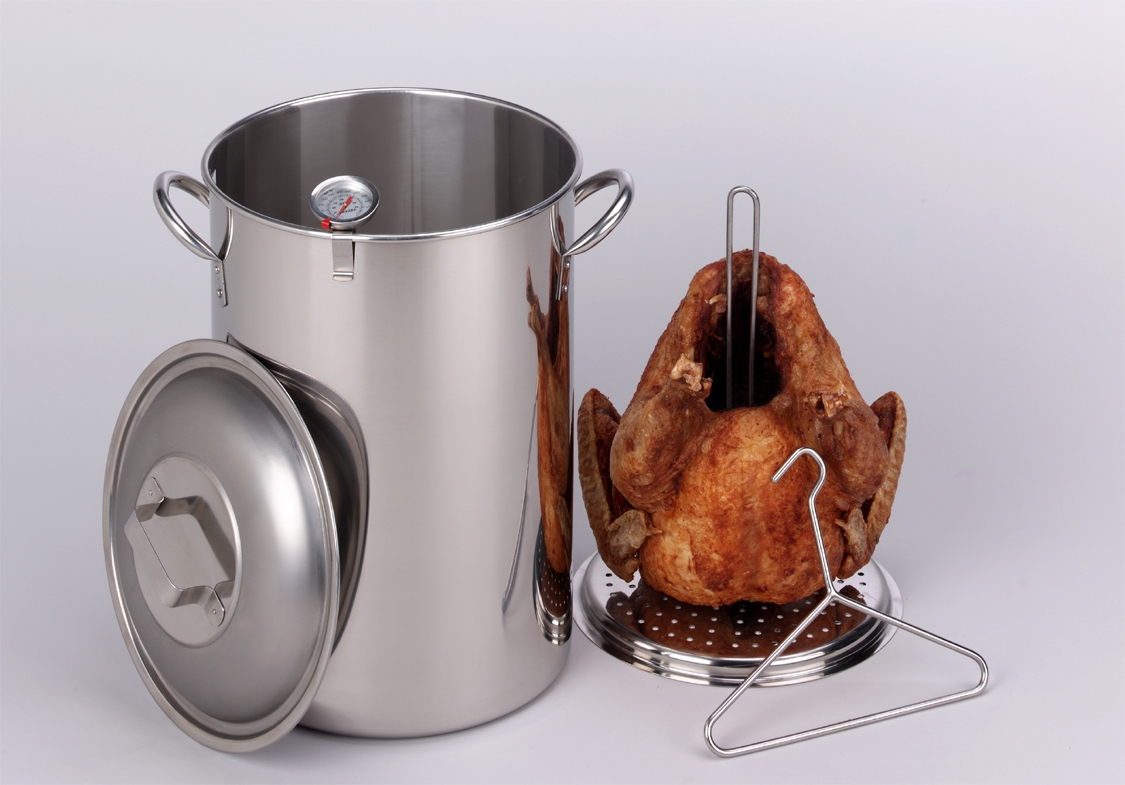 King Kooker&reg; 30 Qt. Stainless Steel Turkey Pot with Lid, Lifting Rack, Lifting Hook, and Deep Fry Thermometer