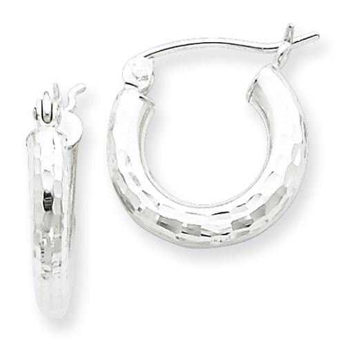 goldia Sterling Silver Rhodium-plated 3mm Diamond-cut Hoop Earrings