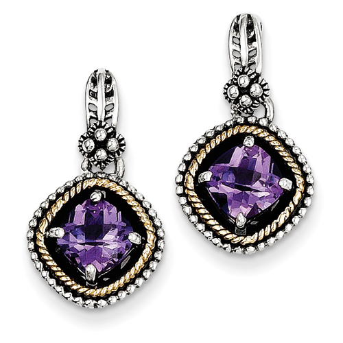 Goldia Antique Style Sterling Silver with 14k Yellow Gold 1.71 Amethyst Earrings