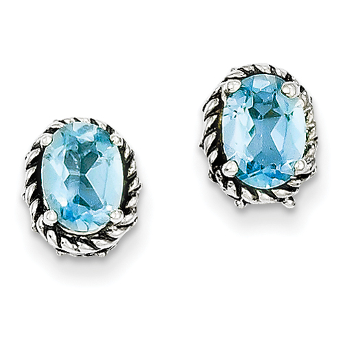 goldia Antique Style Sterling Silver Blue Topaz Antiqued Earrings