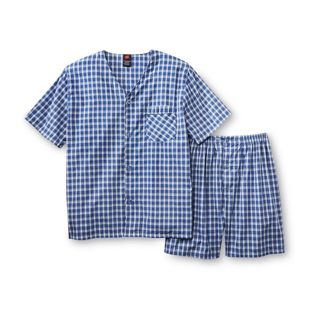 Hanes Men's 2 Pc Short Sleeve Plaid Cotton Pajamas