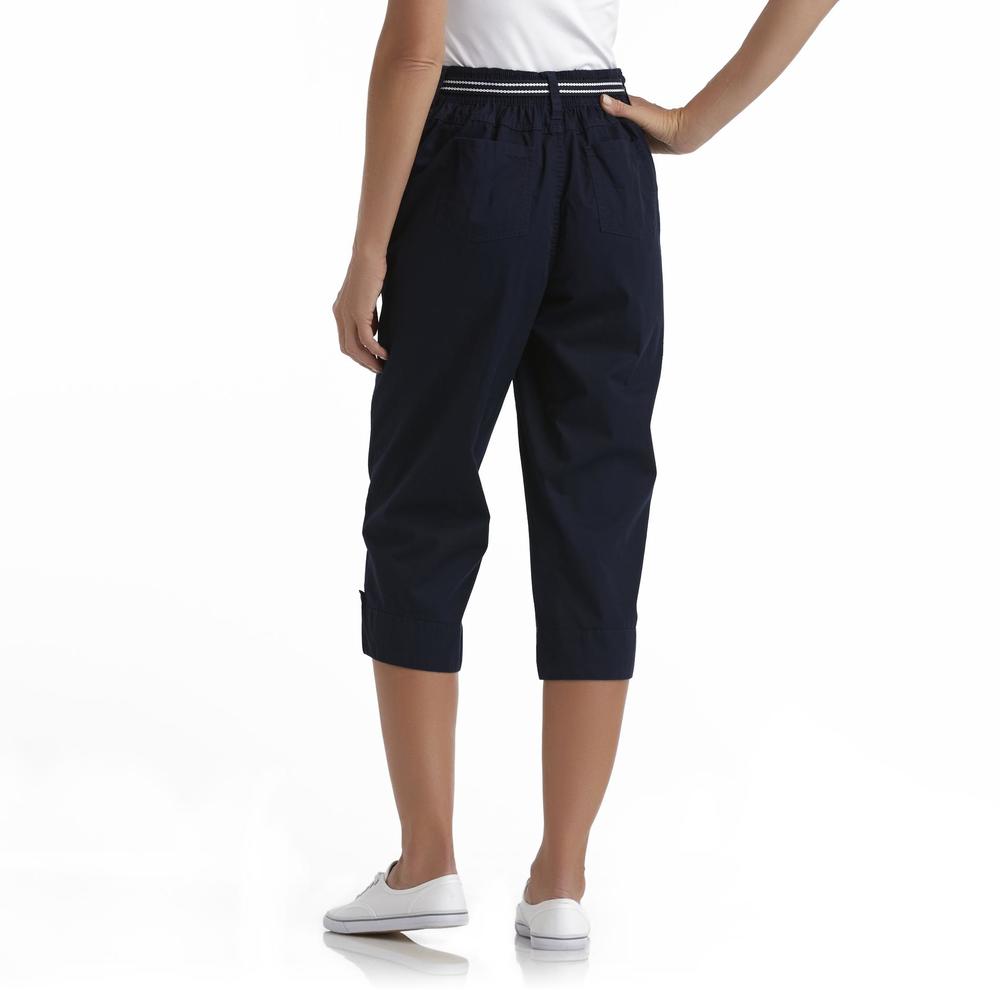 Basic Editions Women's Plus Stretch Khaki Capri Pants & Belt - Flower