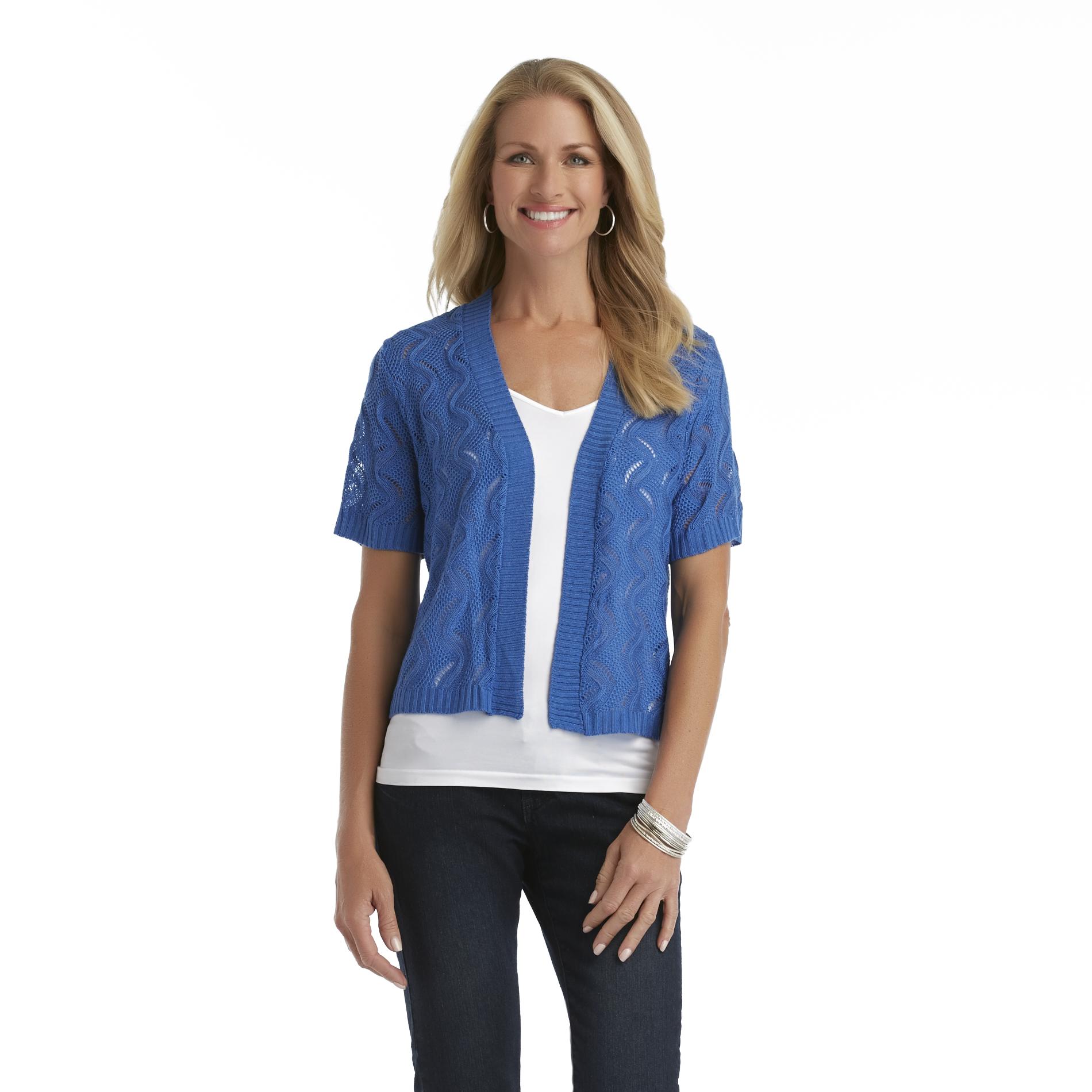 Basic Editions Women's Open-Front Pointelle Cardigan