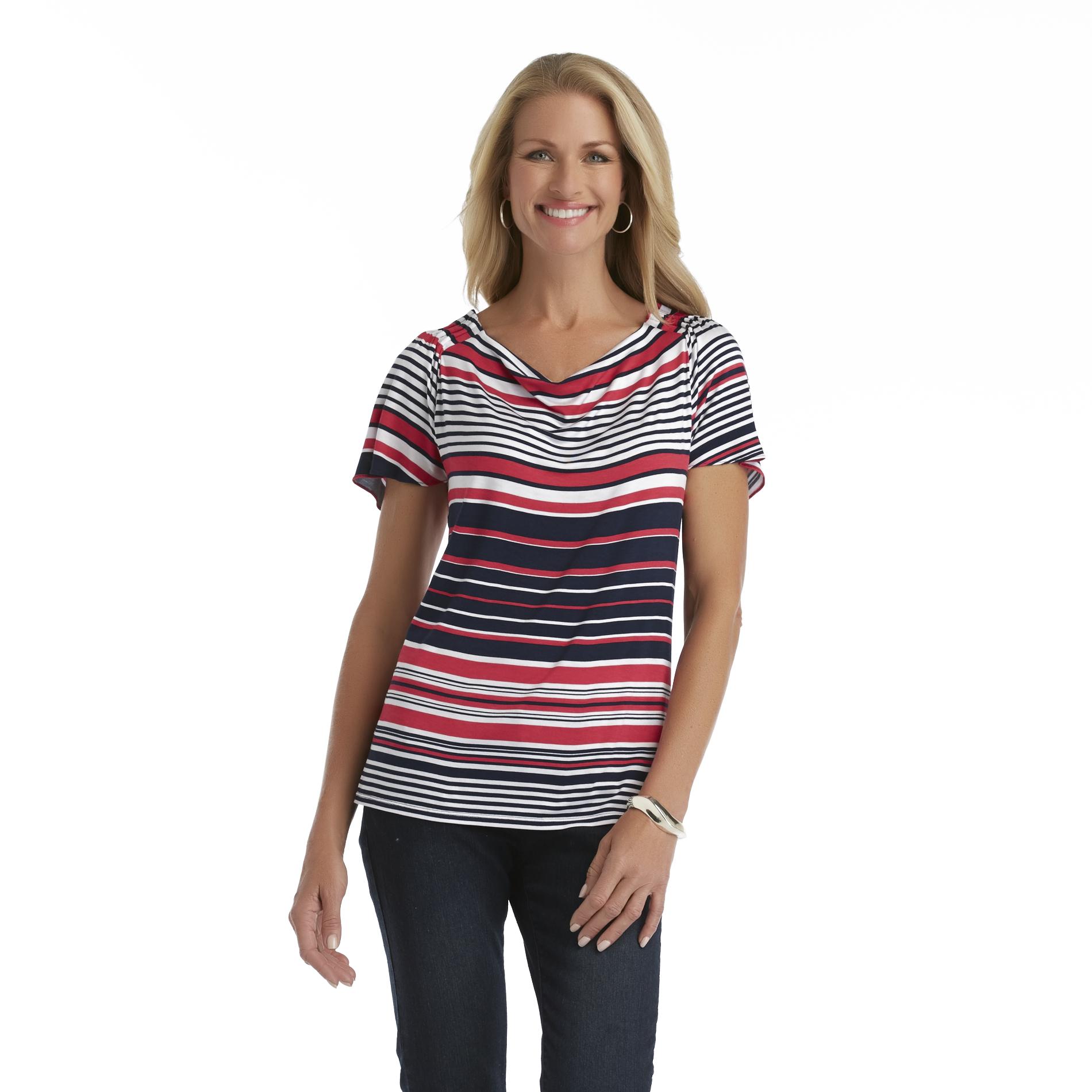 Jaclyn Smith Women's Stretch Knit T-Shirt  - Striped