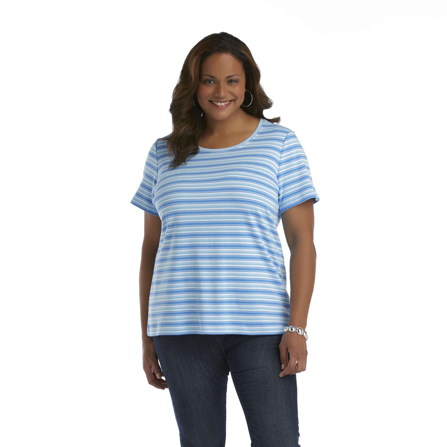 Basic Editions Women's Plus Relaxed Fit T-Shirt - Striped