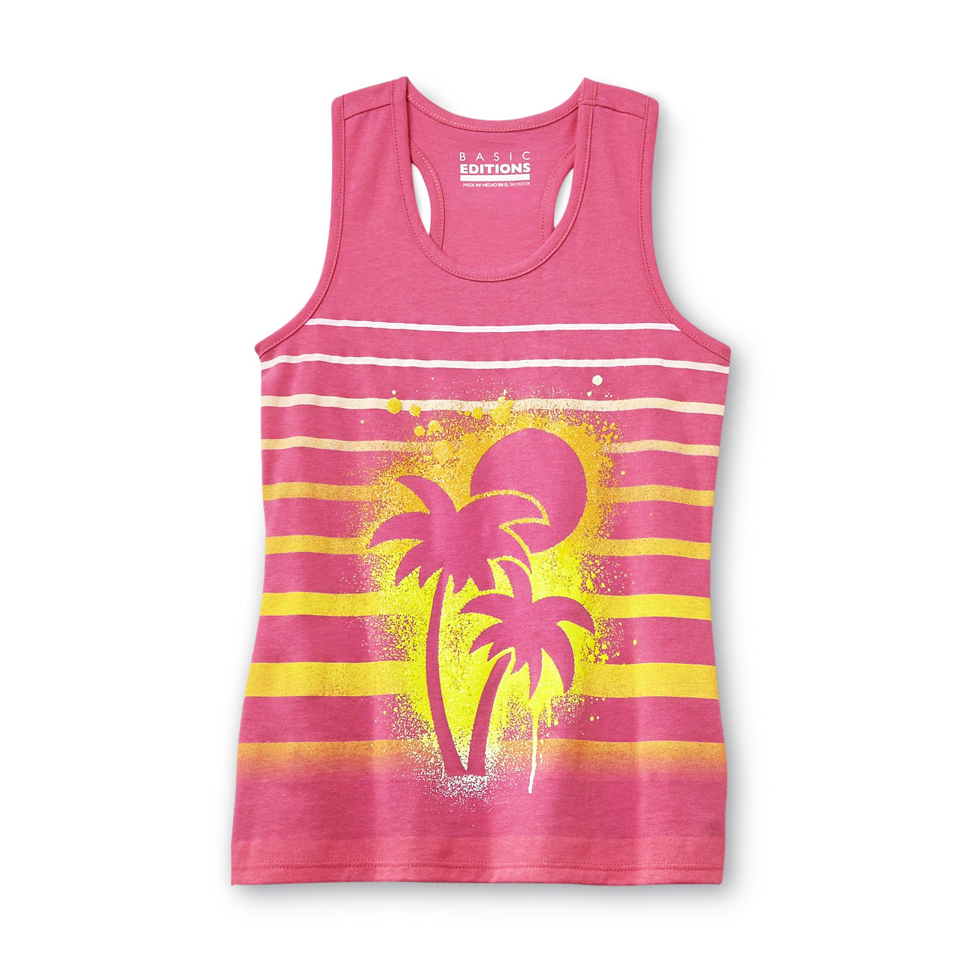 Basic Editions Girl's Sparkle Tank Top - Palm Trees