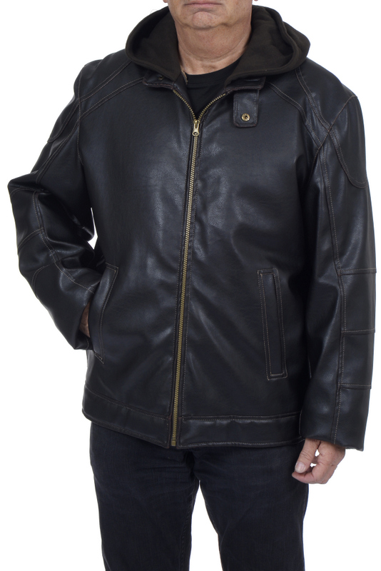 Excelled Men's Faux Leather Moto  Syle  Jacket with Attached Hood - Online Exclusive
