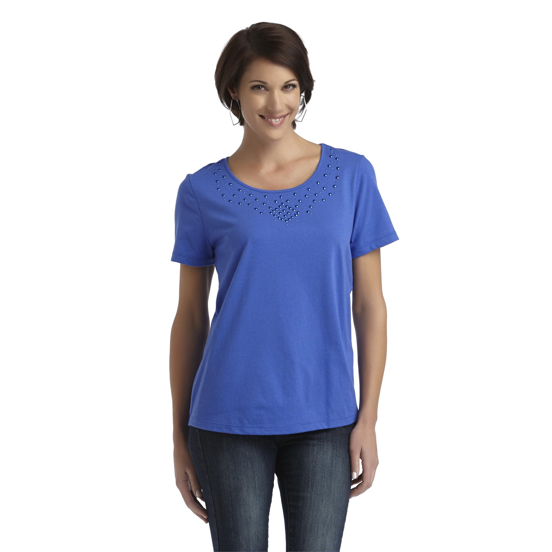 Jaclyn Smith Women's Embellished T-Shirt - Studded