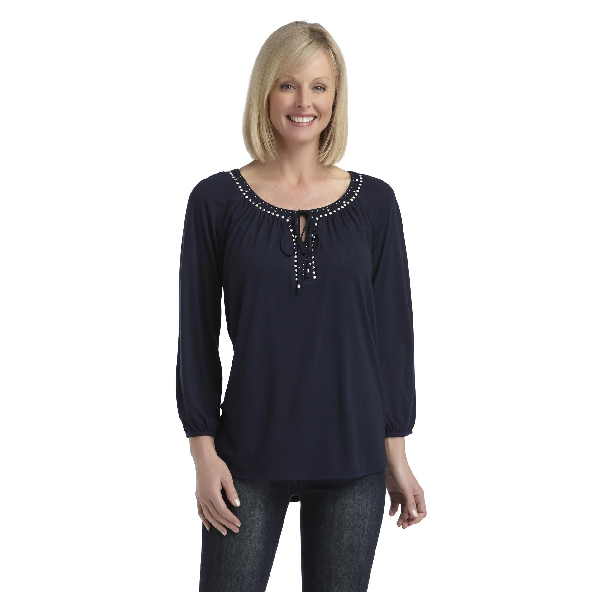 Jaclyn Smith Women's Embellished Peasant Top - Studded