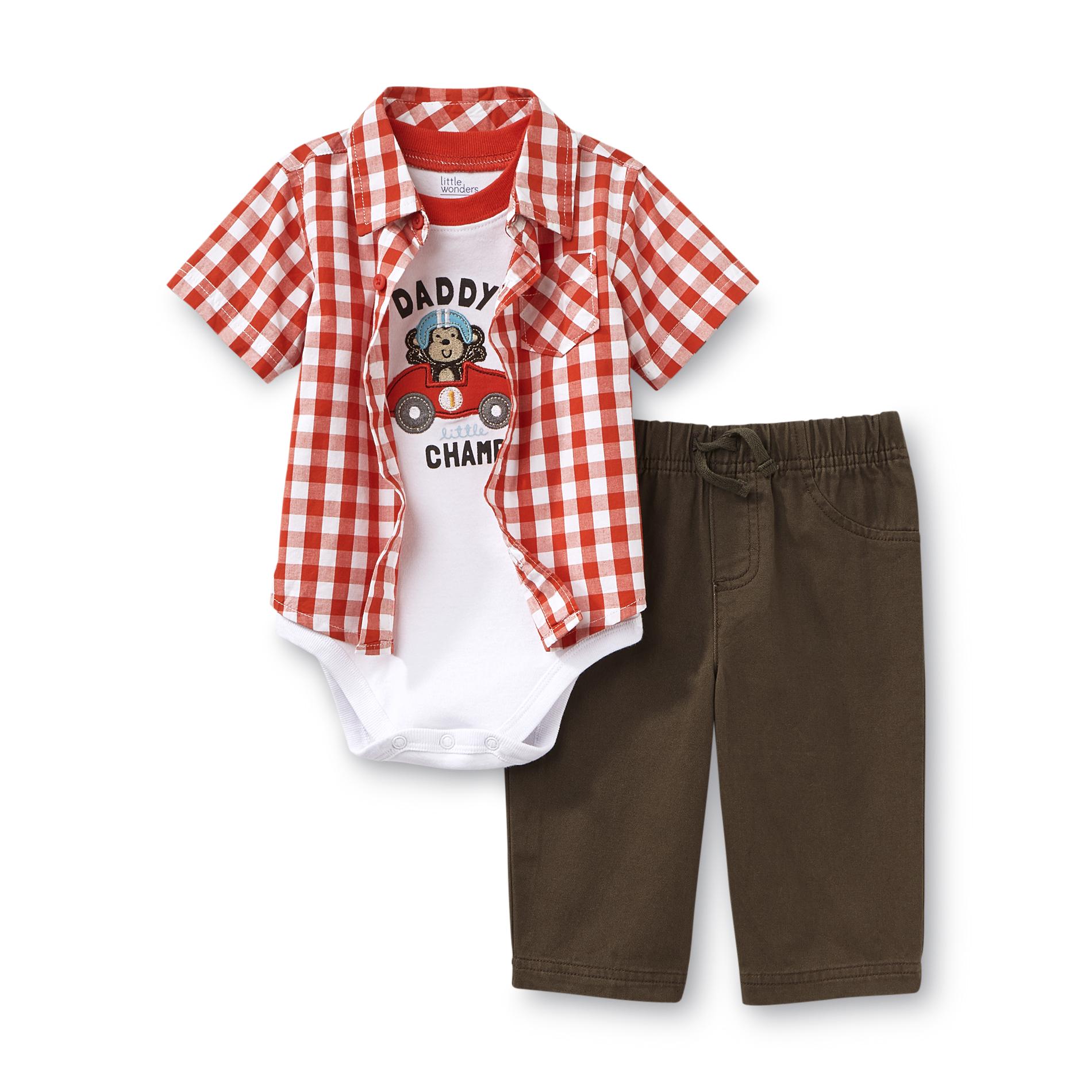 Little Wonders Newborn Boy's Bodysuit  Shirt & Pants - Checkers