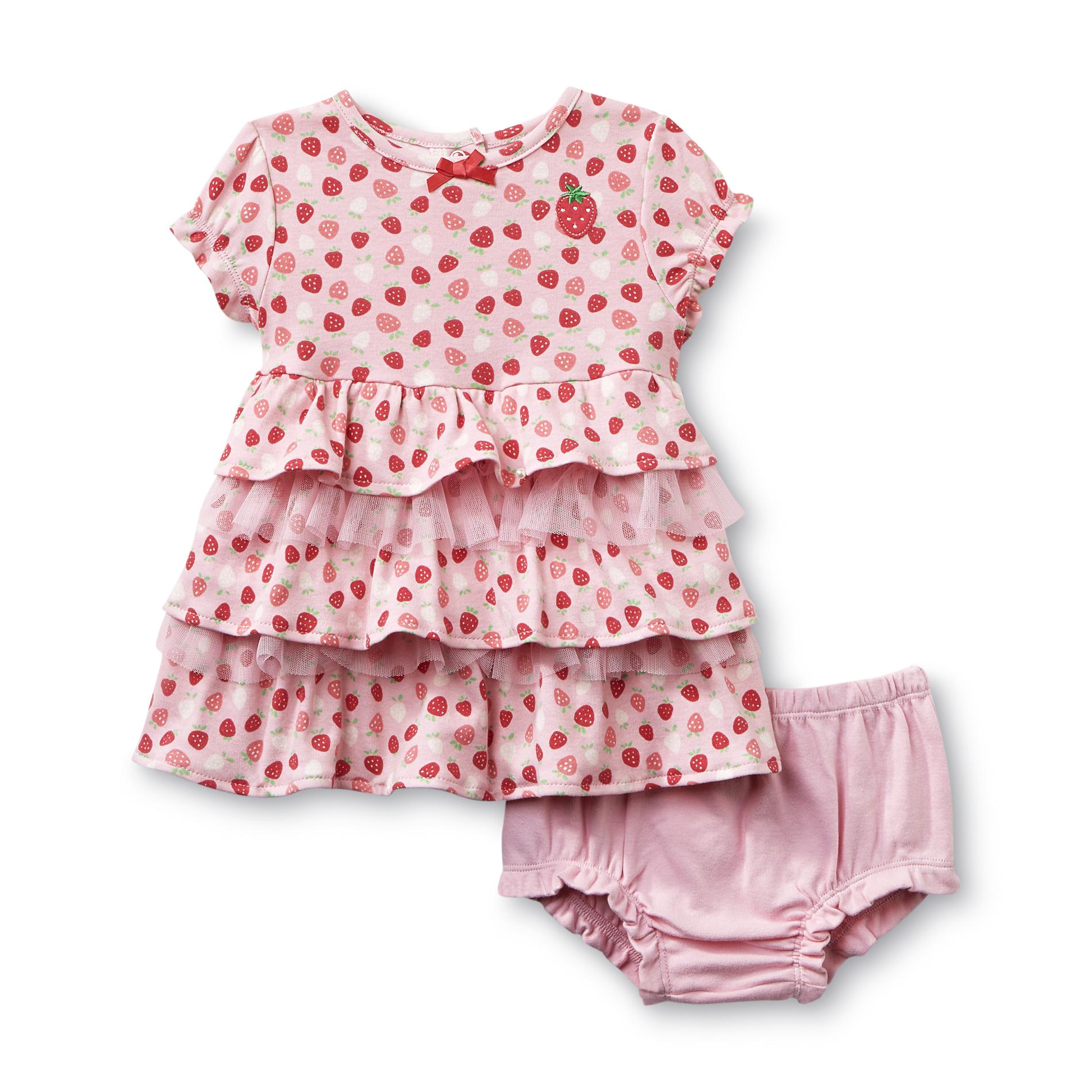 Little Wonders Newborn Girl's Dress & Diaper Cover - Strawberries