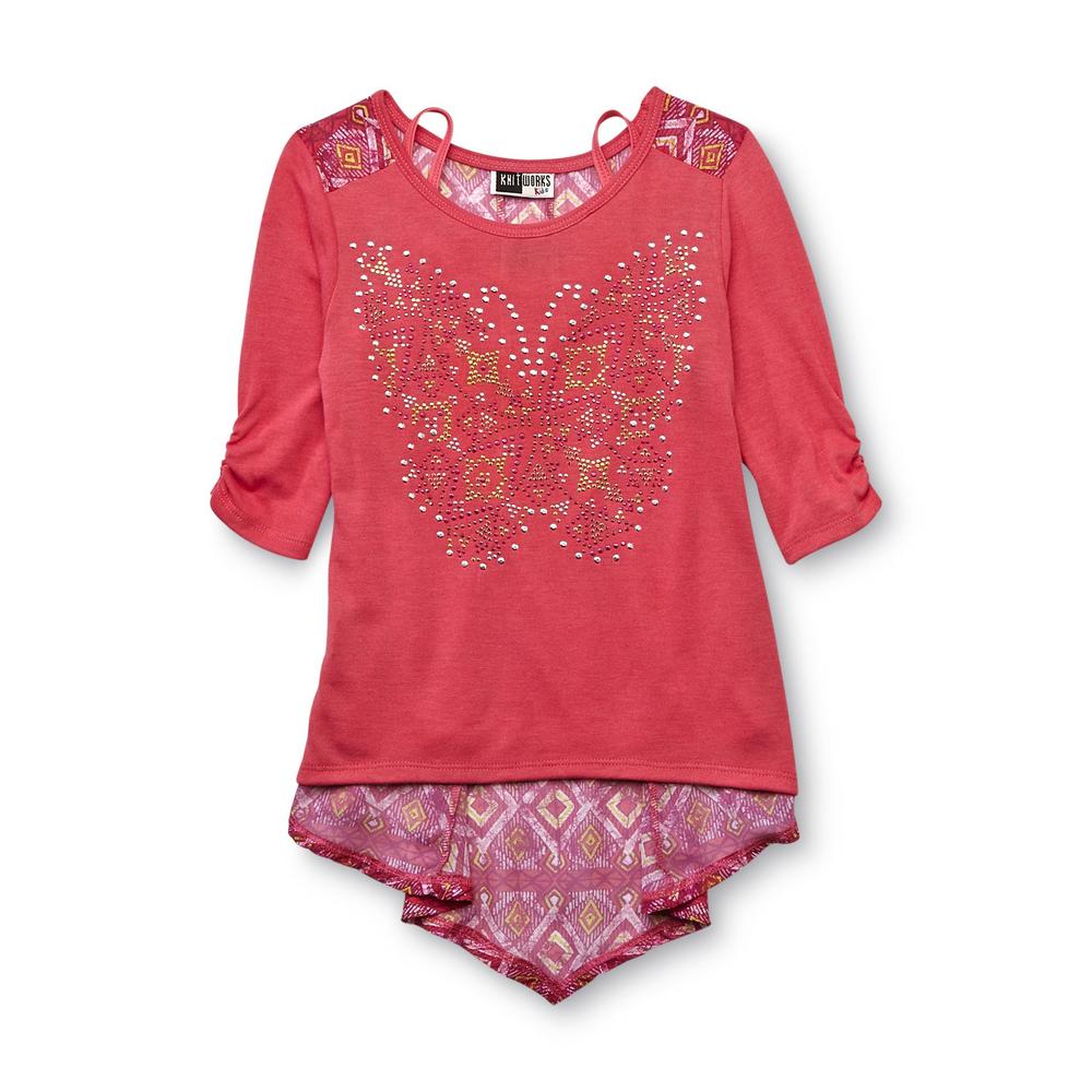 Knitworks Kids Girl's Embellished High-Low Top - Butterfly