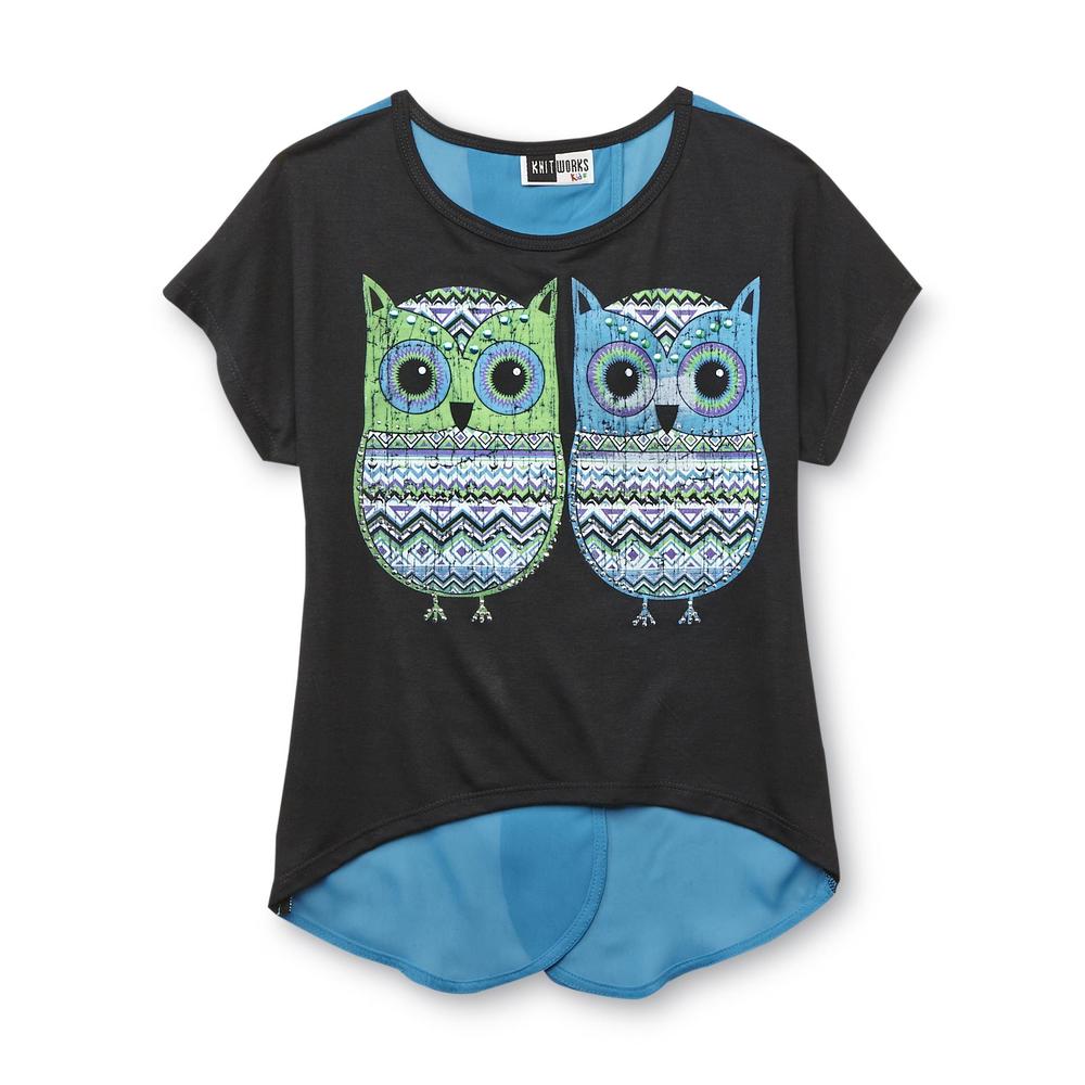Knitworks Kids Girl's Studded Split-Back Top - Owls