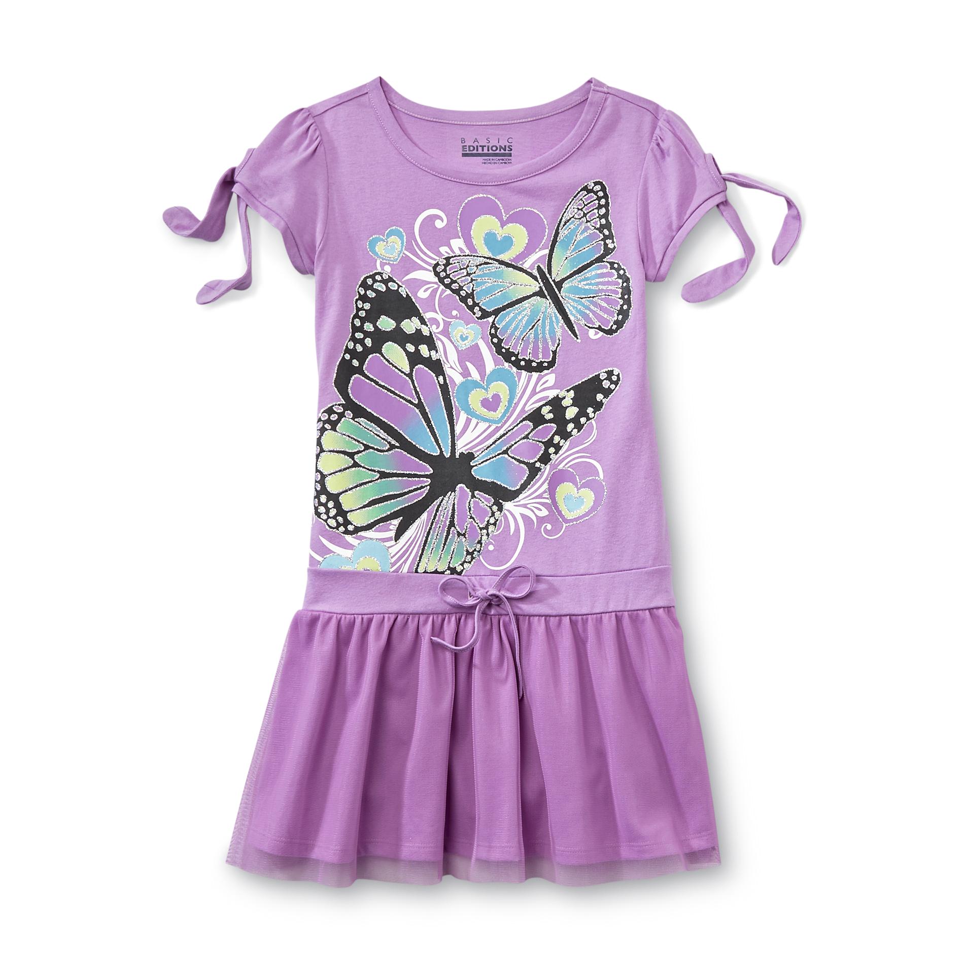 Basic Editions Girl's Drop-Waist Dress - Butterflies & Hearts