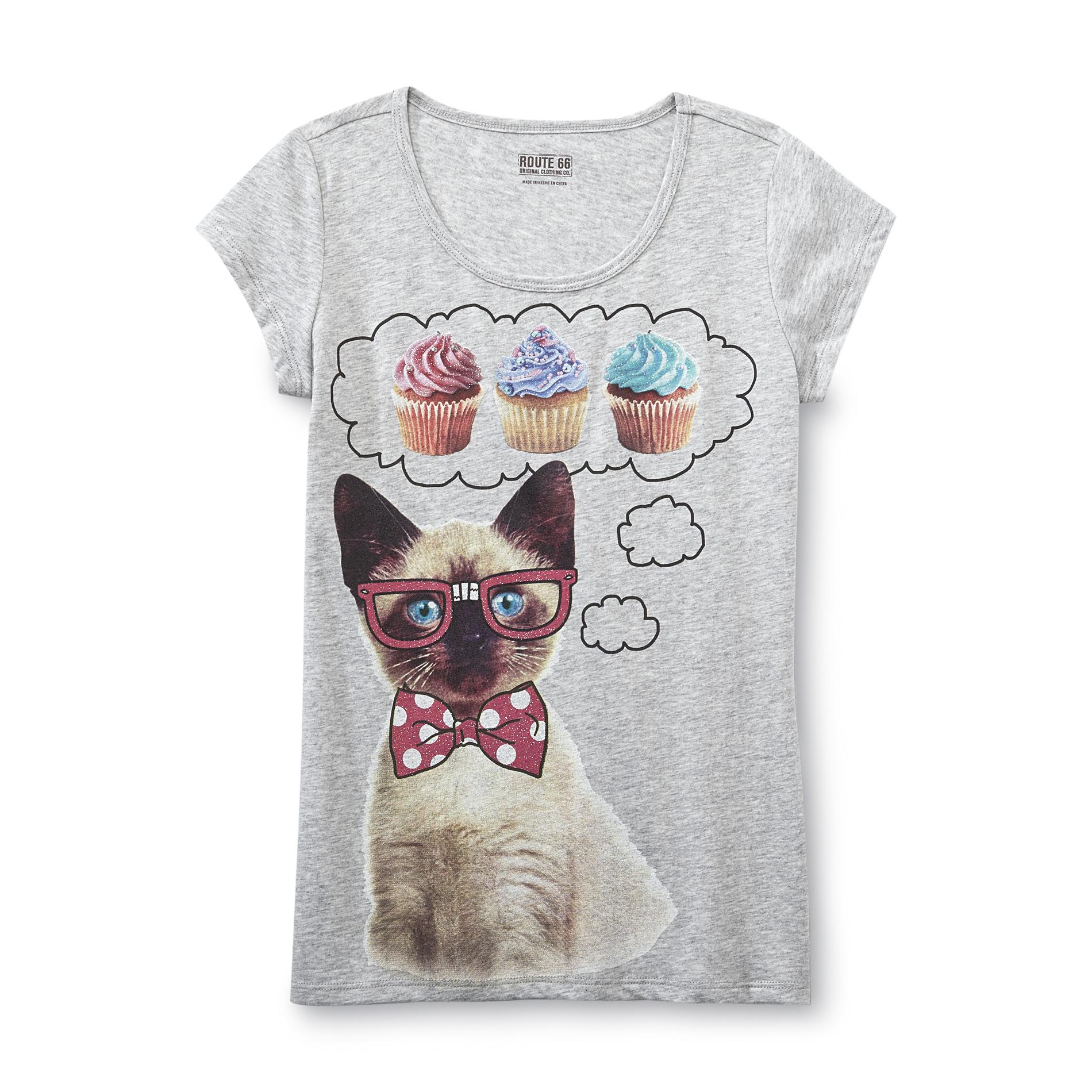 Route 66 Girl's Graphic T-Shirt - Cat & Cupcakes