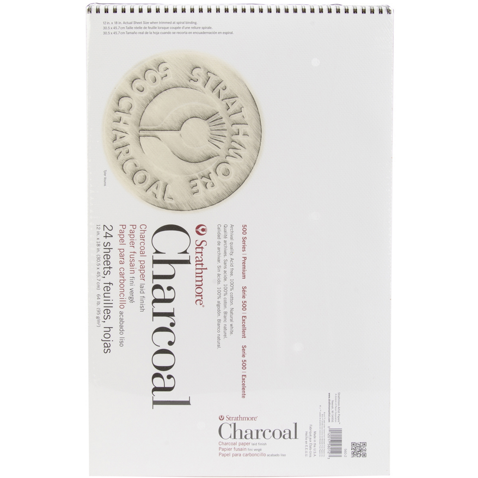 Strathmore Spiral Charcoal Paper Pad White 12"X18"-24 Sheets