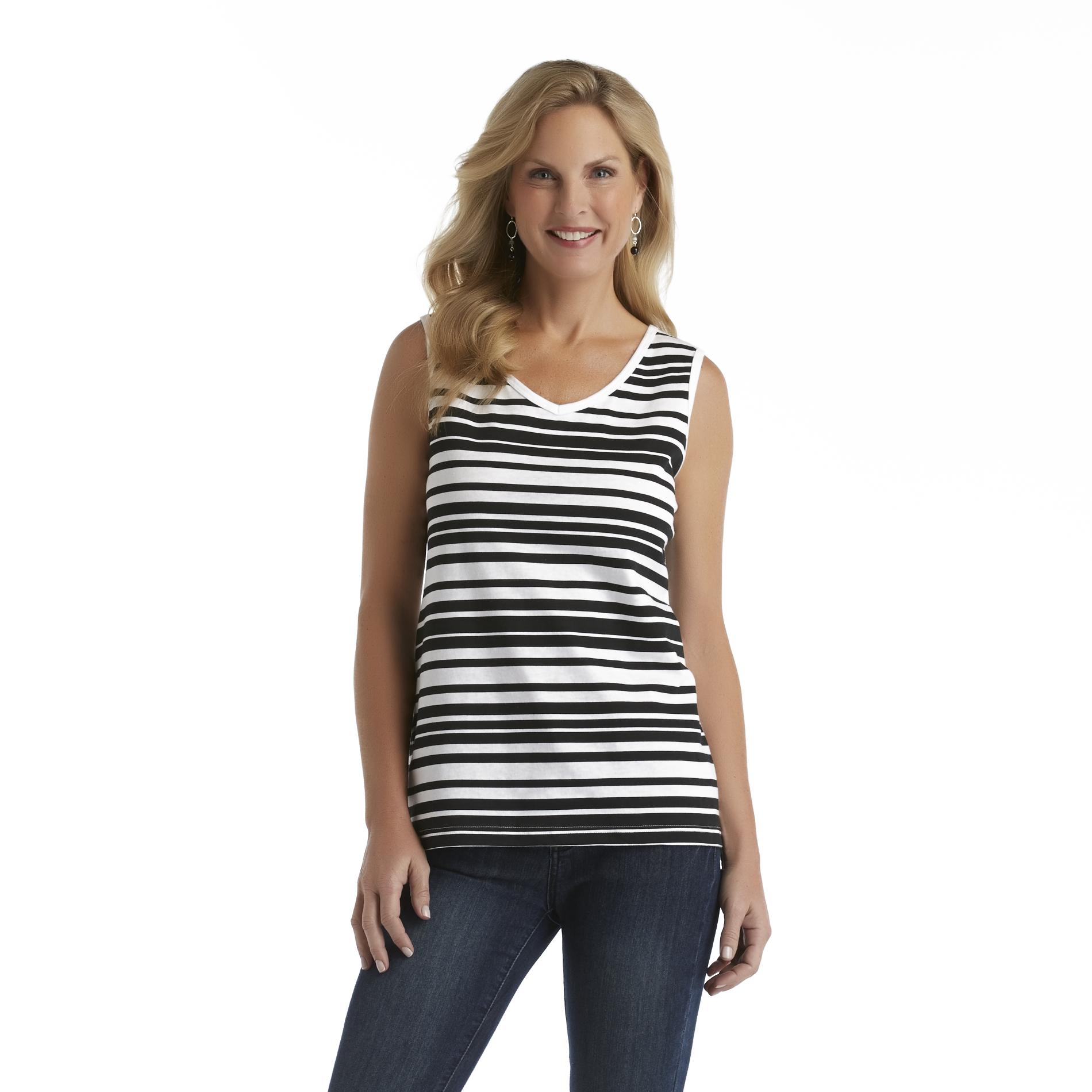 Basic Editions Women's V-Neck Tank Top - Striped