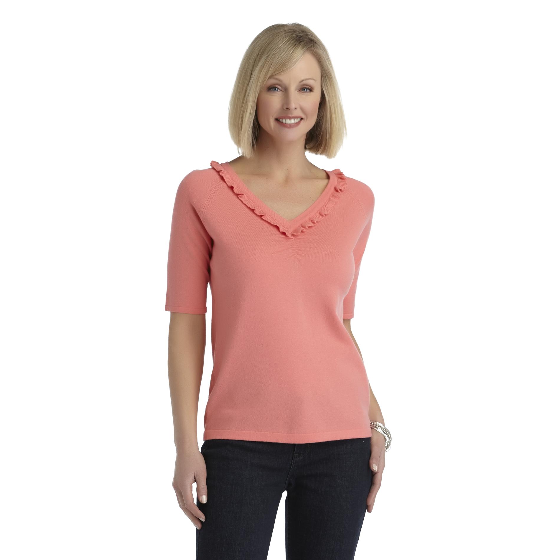 Jaclyn Smith Women's Shirred V-Neck Sweater