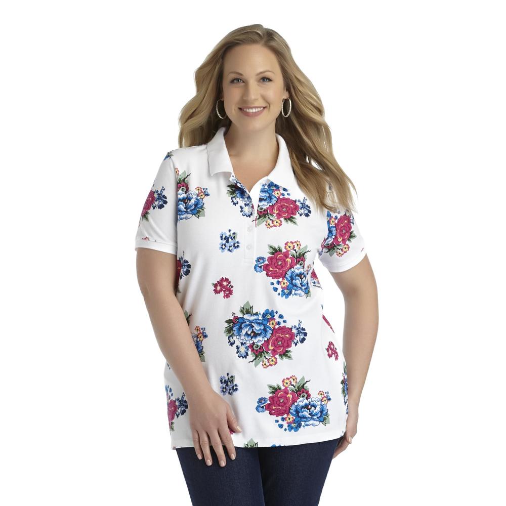 Laura Scott Women's Plus Pique Polo Shirt - Floral