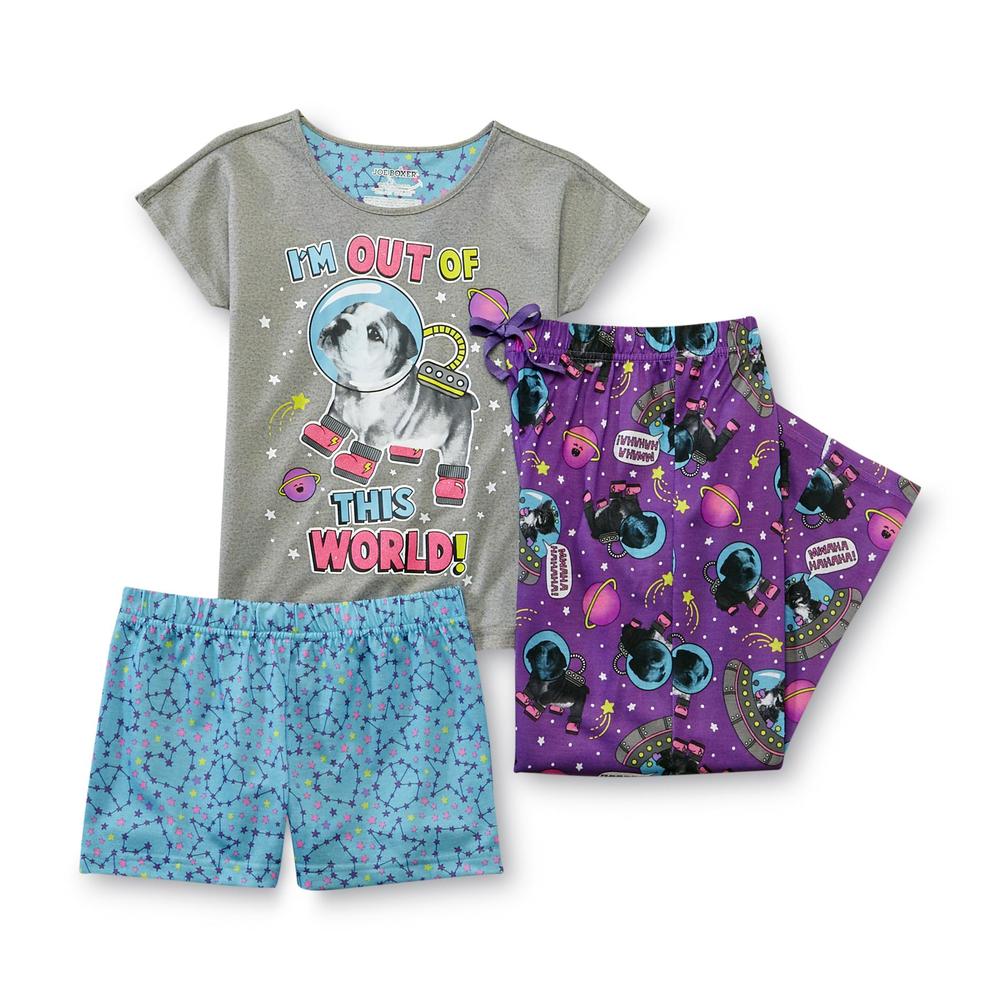 Joe Boxer Girl's Pajama Top  Pants & Shorts - Puppy Astronaut