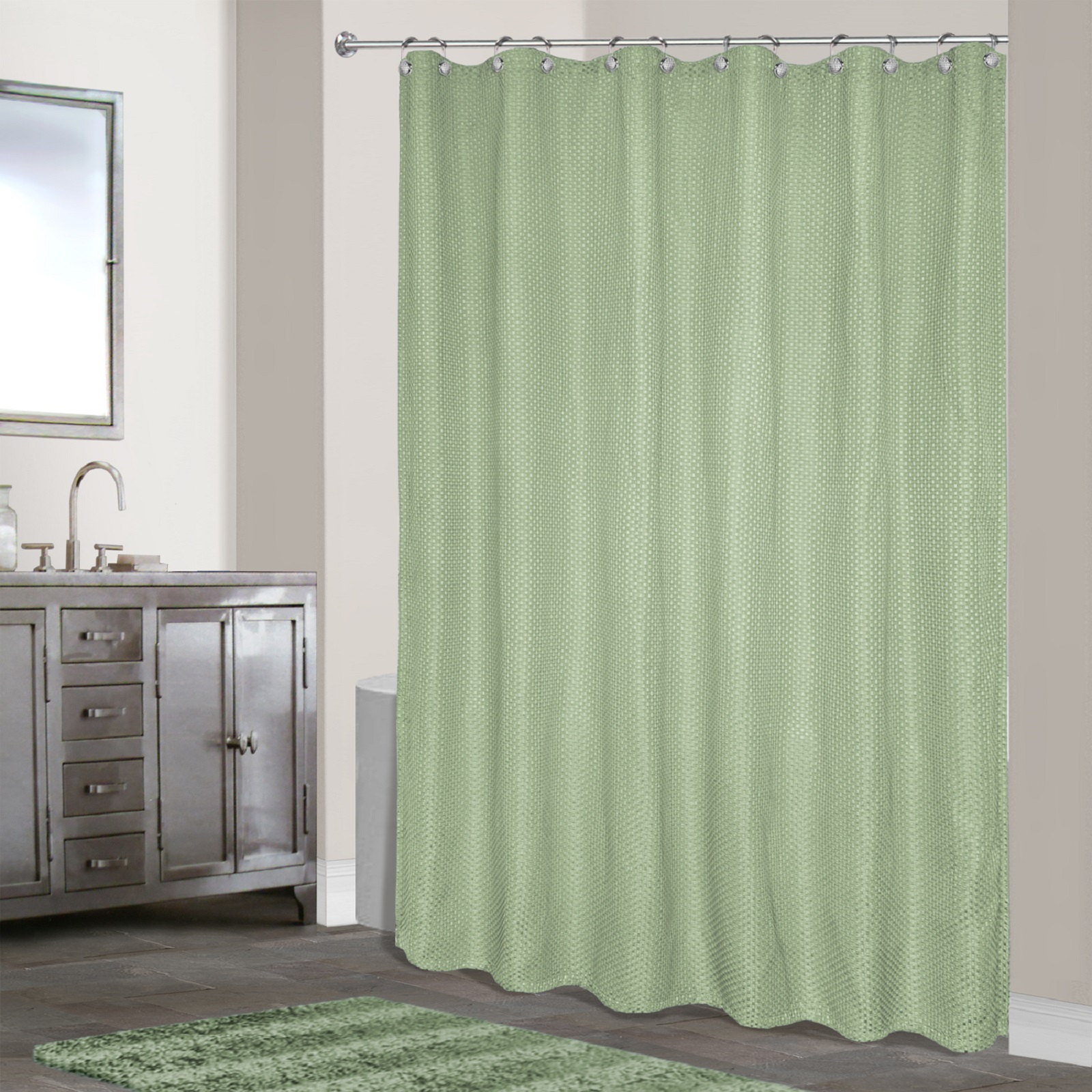 United Curtain Company "Hamden" - Solid Waffle Weave Woven Free Standing Shower Curtain