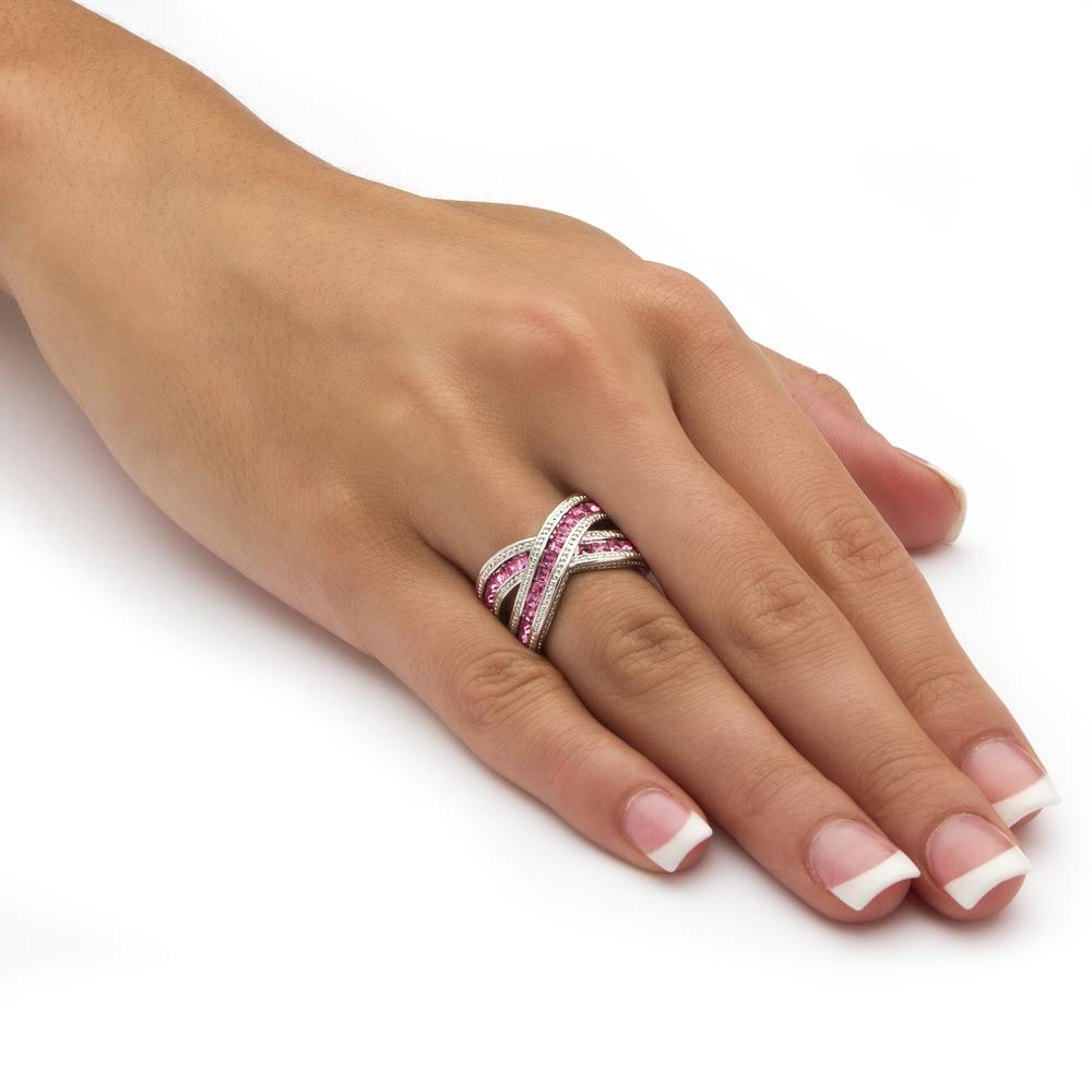 PalmBeach Jewelry 2.52 TCW Pink Princess-Cut Cubic Zirconia Crossover Ring in Silvertone